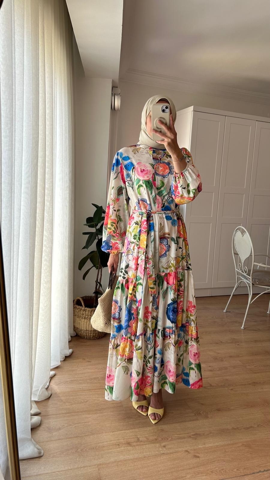 FLORAL DESEN HAKİM YAKA ELBİSE