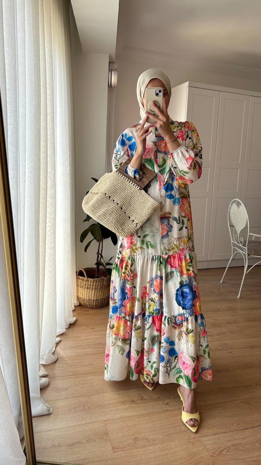 FLORAL DESEN HAKİM YAKA ELBİSE