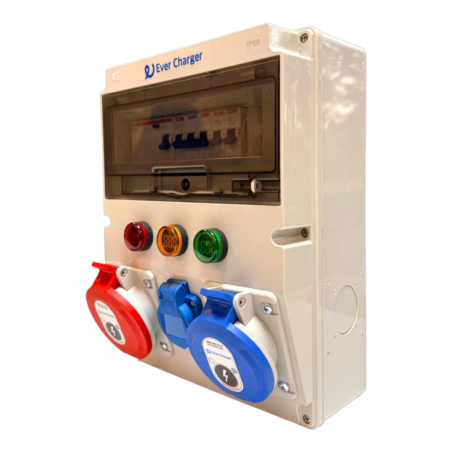 Ever Charger Kombibox Plastik Trifaze+Monofaze Kaçak Akım Röleli ve Sigortalı