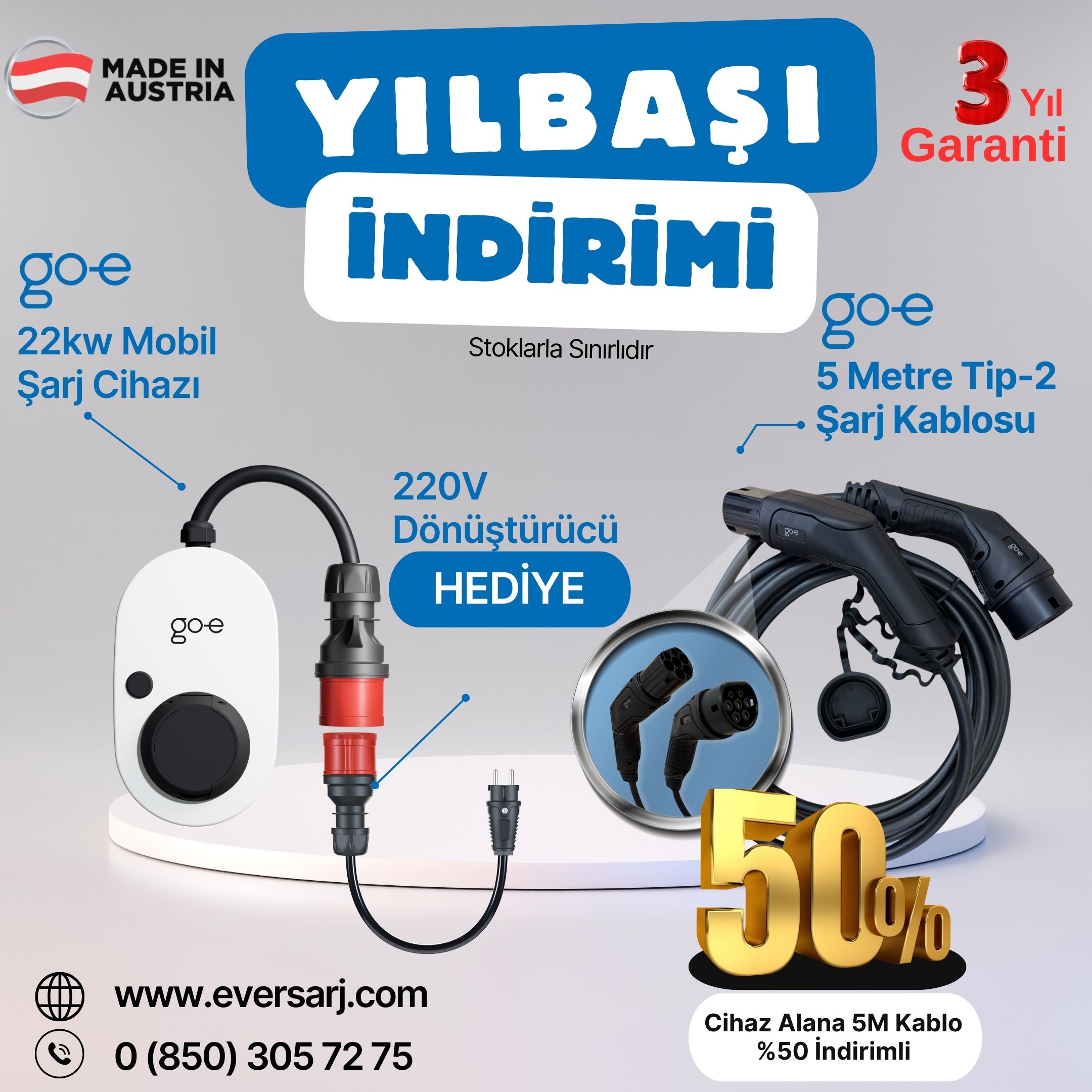 5 Metre Kablo %50 İndirimli | 220V Dönüştürücü Hediye