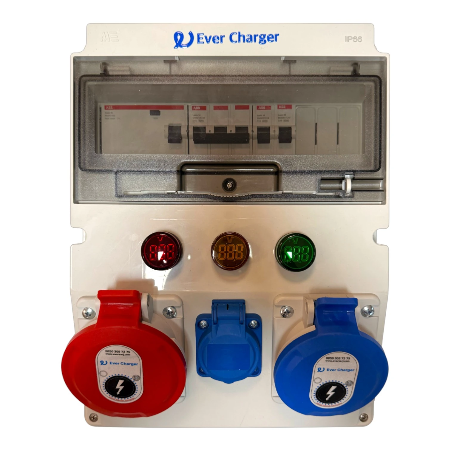 Ever Charger Kombibox Plastik Trifaze+Monofaze Kaçak Akım Röleli ve Sigortalı
