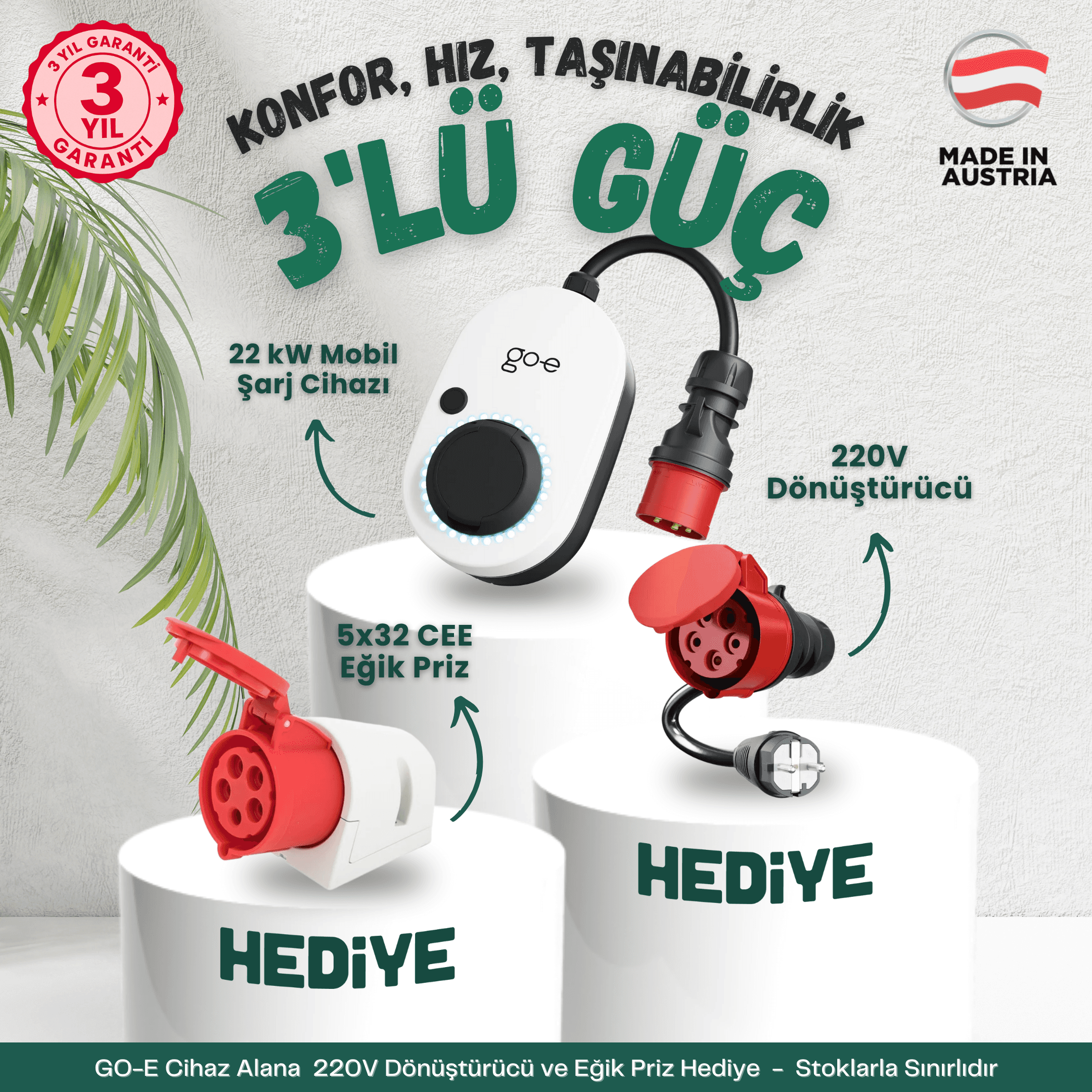 22 kW Taşınabilir GO-E Gemini Flex Alana 220V Dönüştürücü ve Eğik Priz HEDİYE!