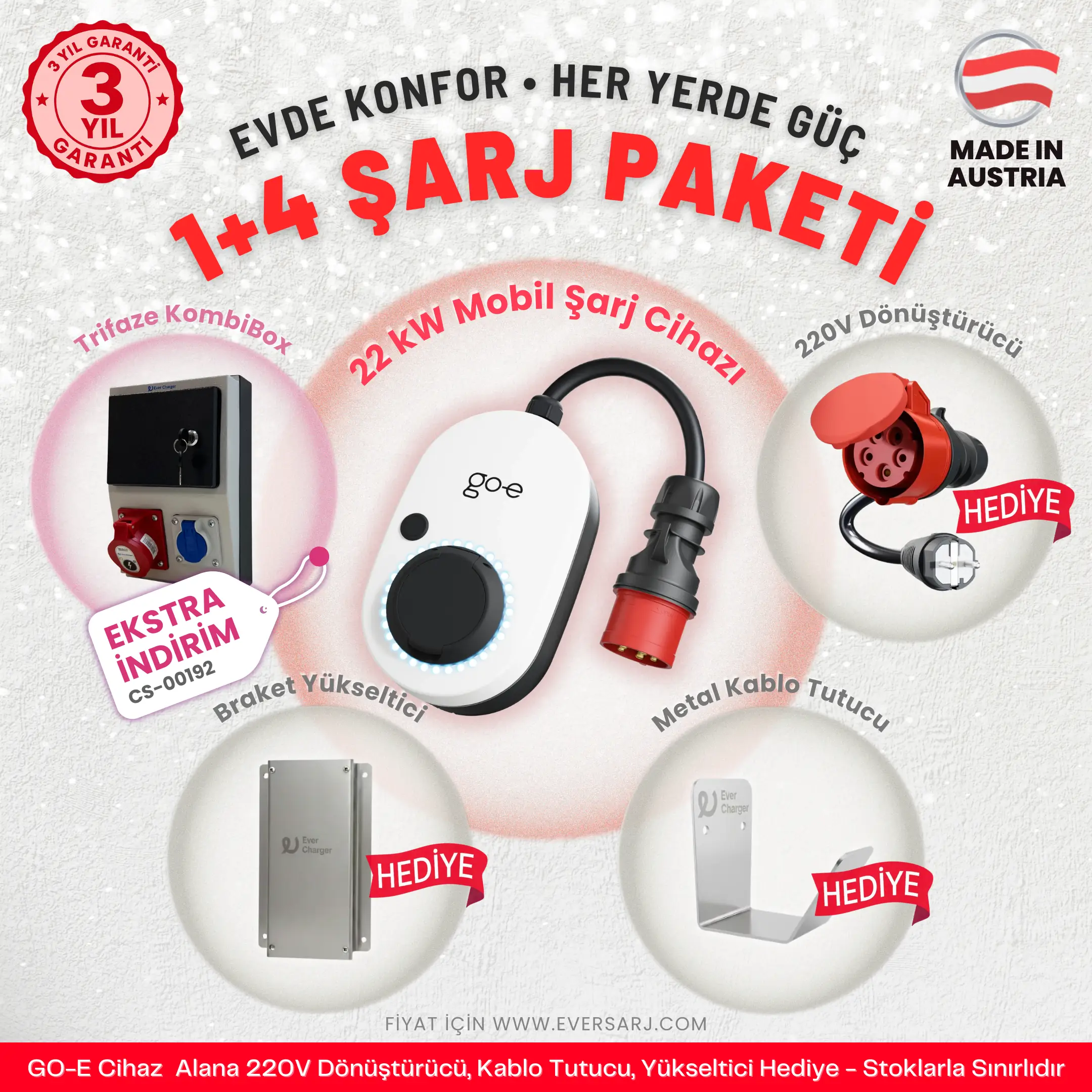 1+4 Şarj Paketi! GO-E Gemini Flex Alana Trifaze KombiBox Ekstra
