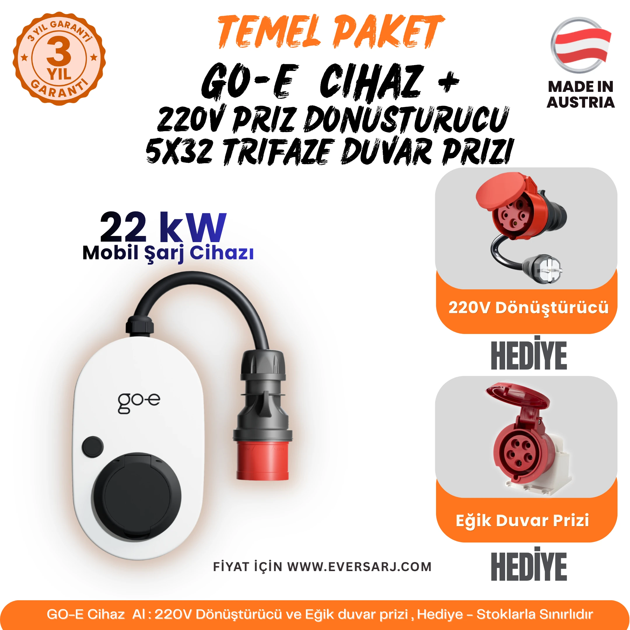 Ever Charger GBT – Tip 2 AC Araç Şarj Dönüştürücü Adaptör