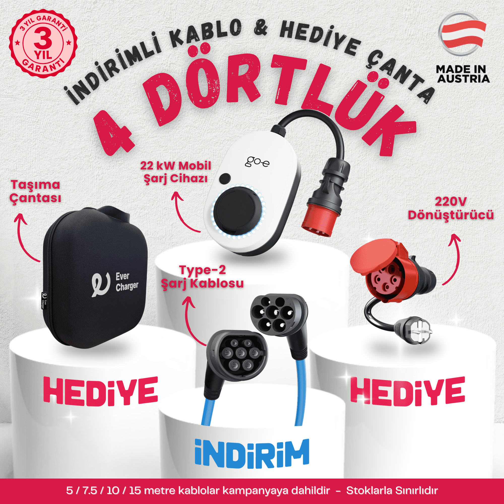 Dört Dörtlük Set! GO-E Gemini Flex Yanında Kablolarda Büyük İndirim Taşıma Çantası Ve 220V Dönüştürücü Hediye