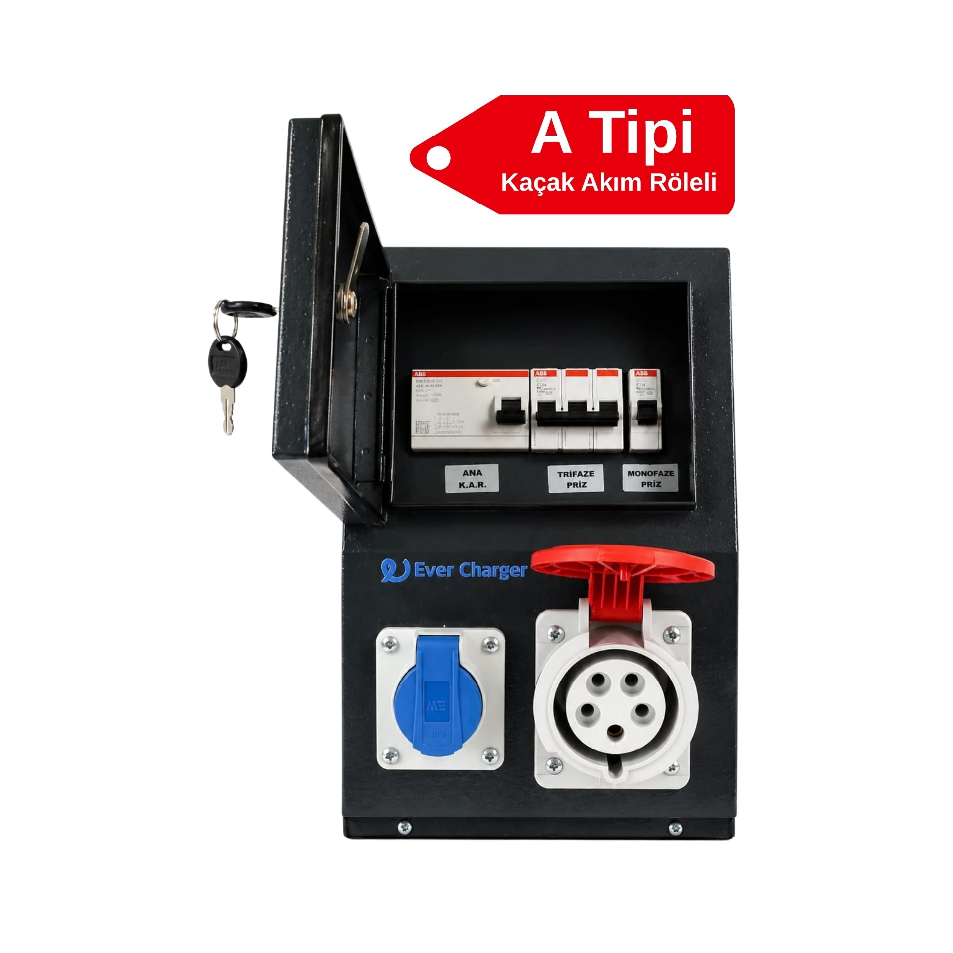 Ever Charger Trifaz Elektrikli Araç KombiBox – Metal, A Tipi Kaçak