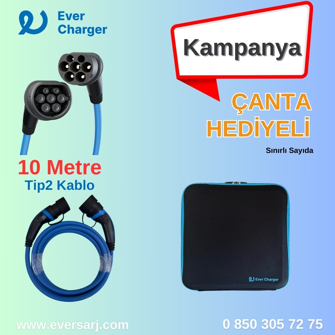 10 Metre Tip 2 Kablo alana Kare Çanta Hediye