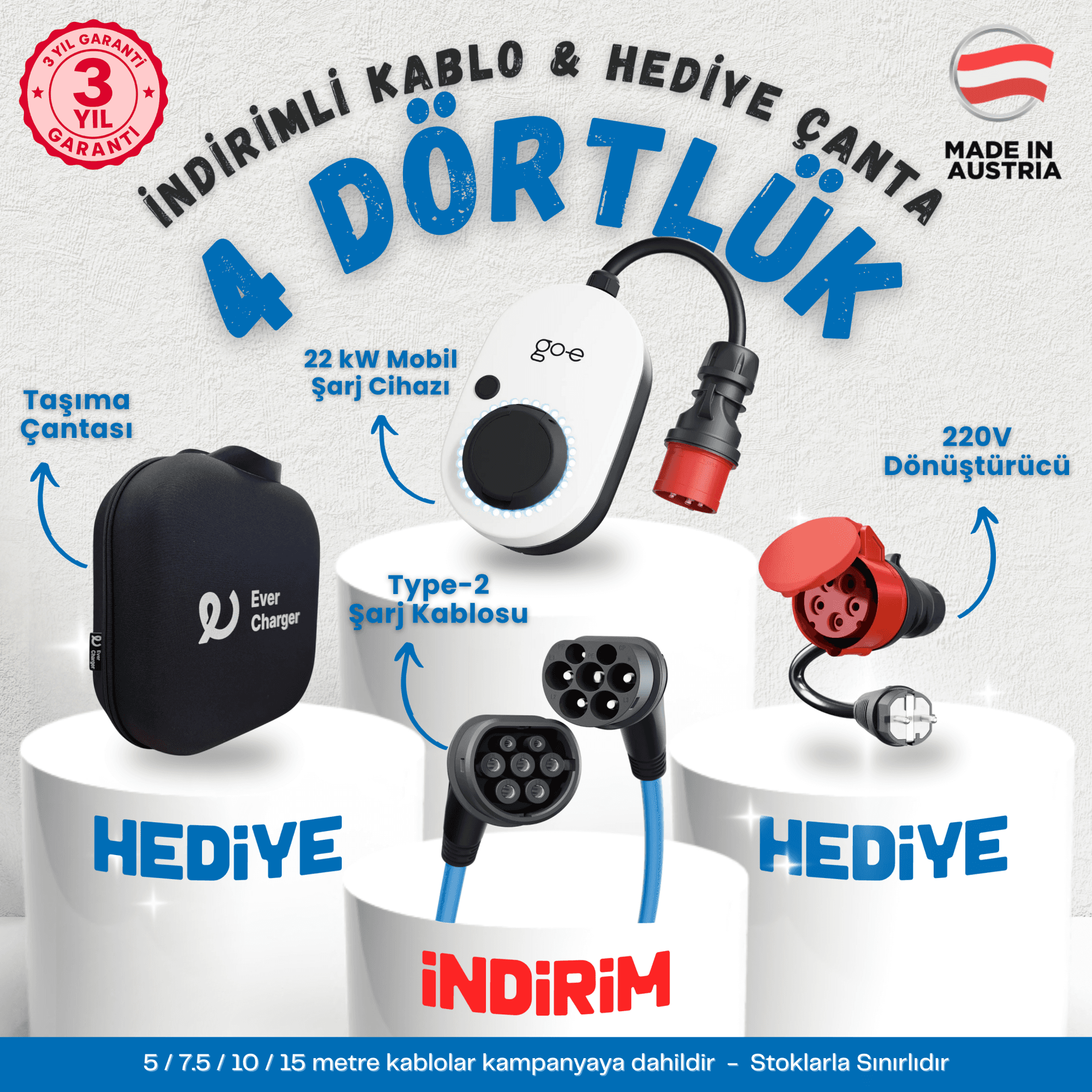 Dört Dörtlük Set! GO-E Gemini Flex Yanında Kablolarda Büyük İndirim Taşıma Çantası Ve 220V Dönüştürücü Hediye