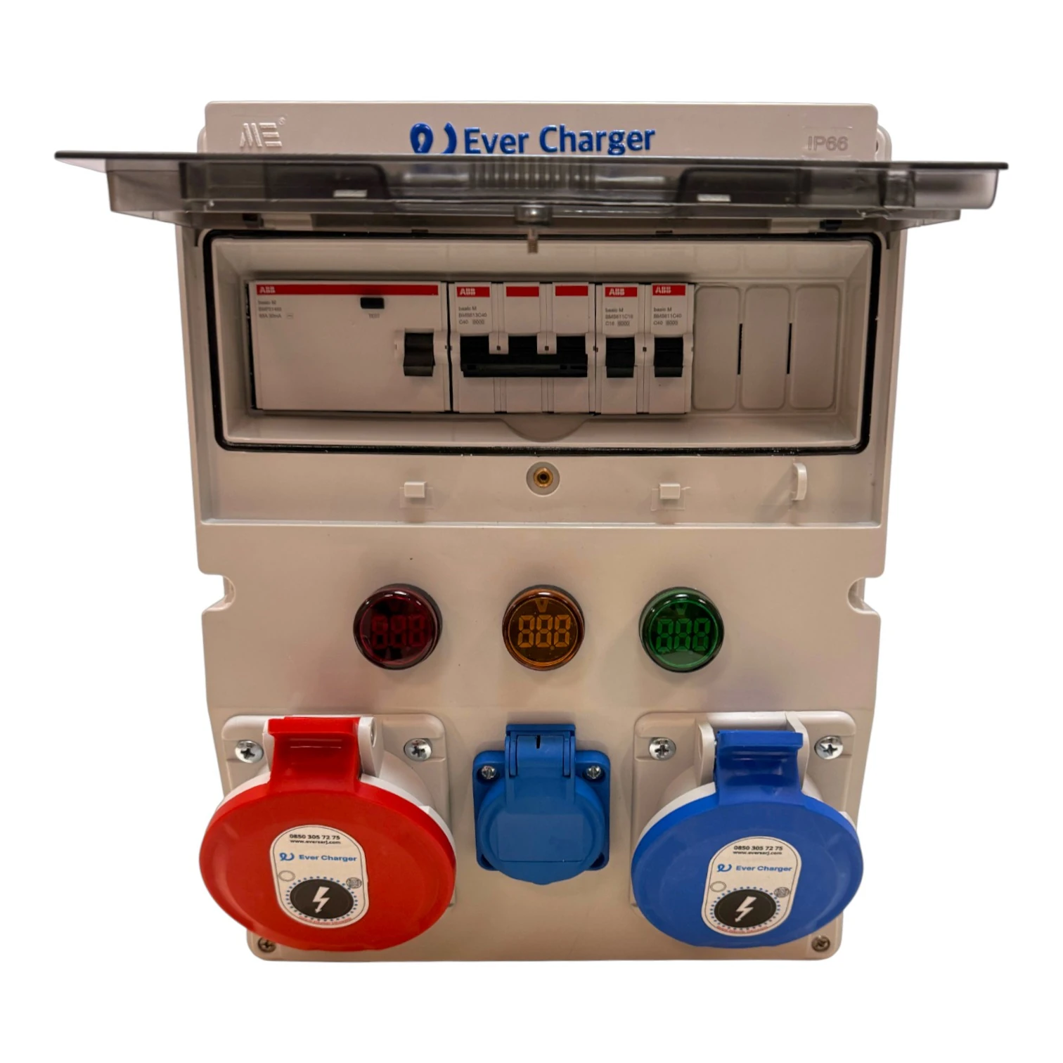 Ever Charger Kombibox Plastik Trifaze+Monofaze Kaçak Akım Röleli ve Sigortalı