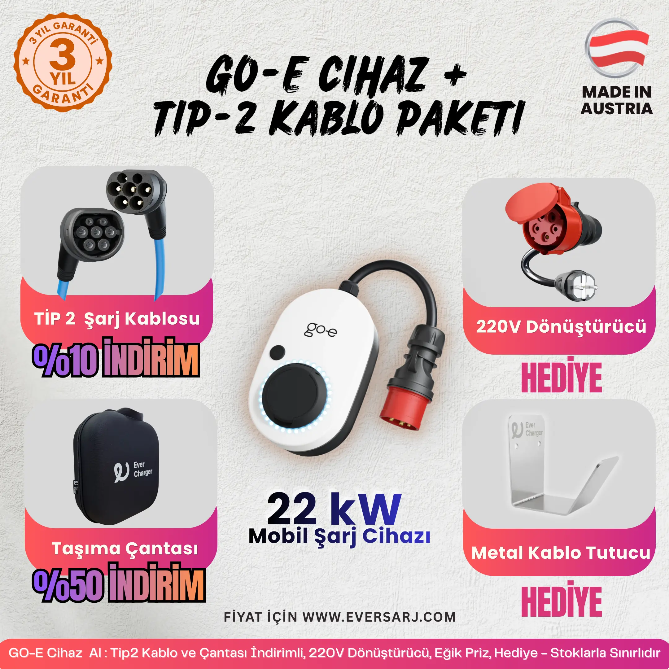 go-e Gemini Flex Alana Tip-2 Kablo %10 İndirimli + Taşıma Çantası