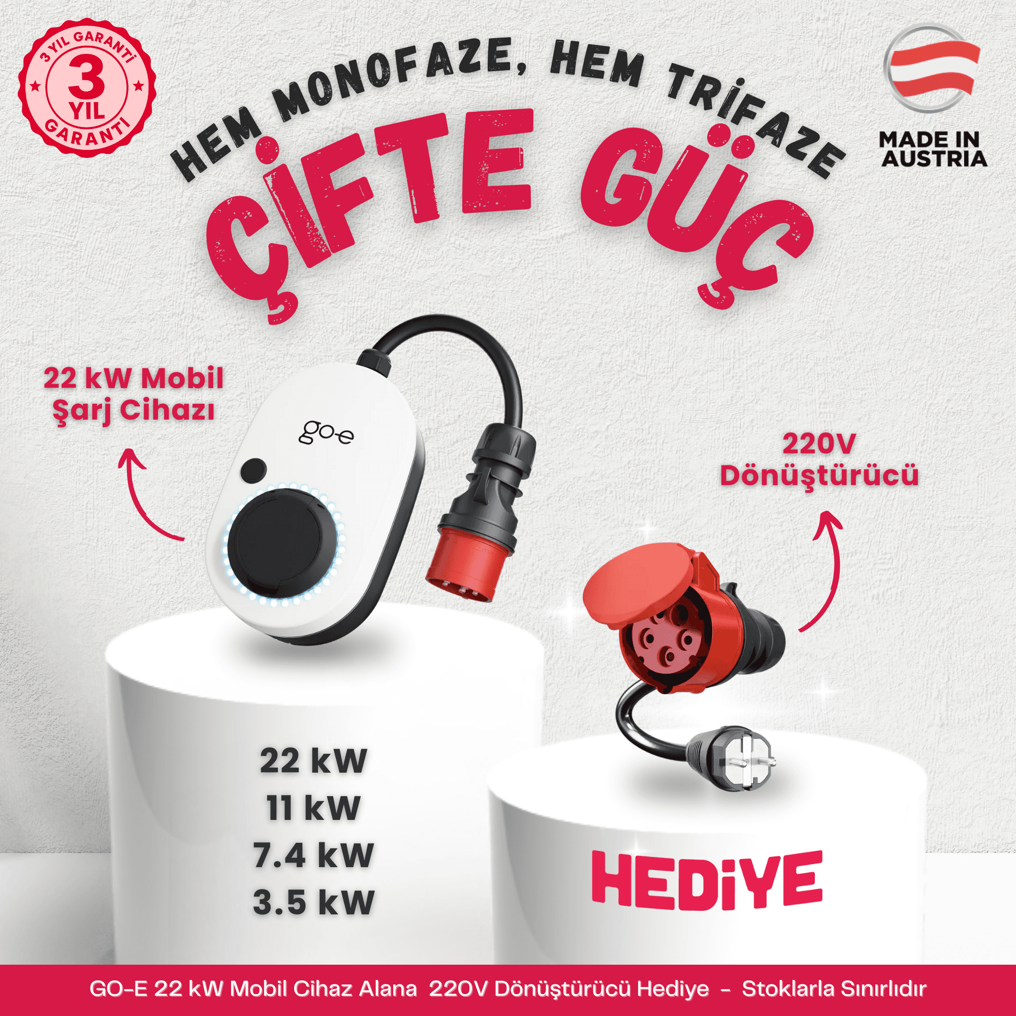 Çifte Güç Set! GO-E Gemini Flex Alana 220V Dönüştürücü Hediye