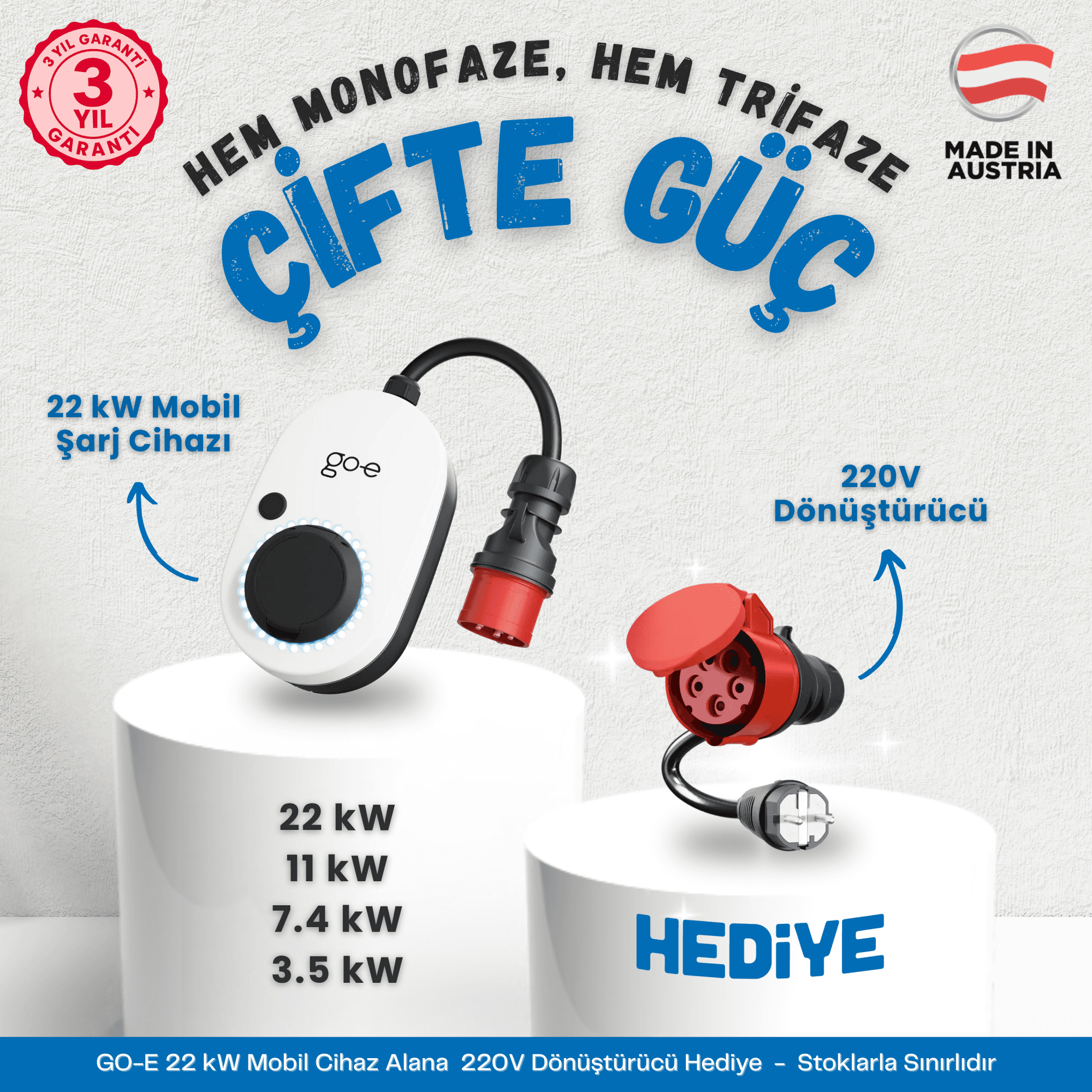 Çifte Güç Set! GO-E Gemini Flex Alana 220V Dönüştürücü Hediye