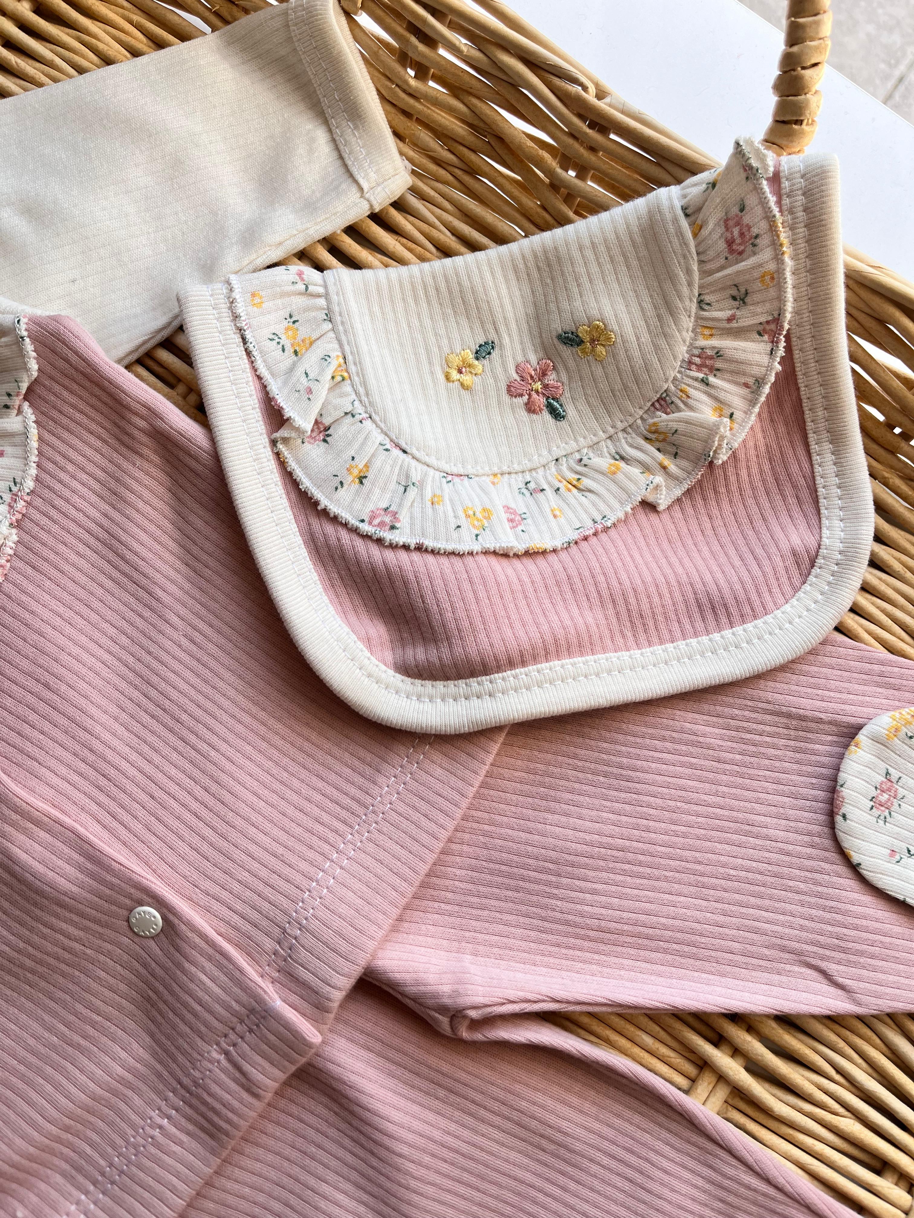 Flower Çiçek Nakış 5'li Yenidoğan Set