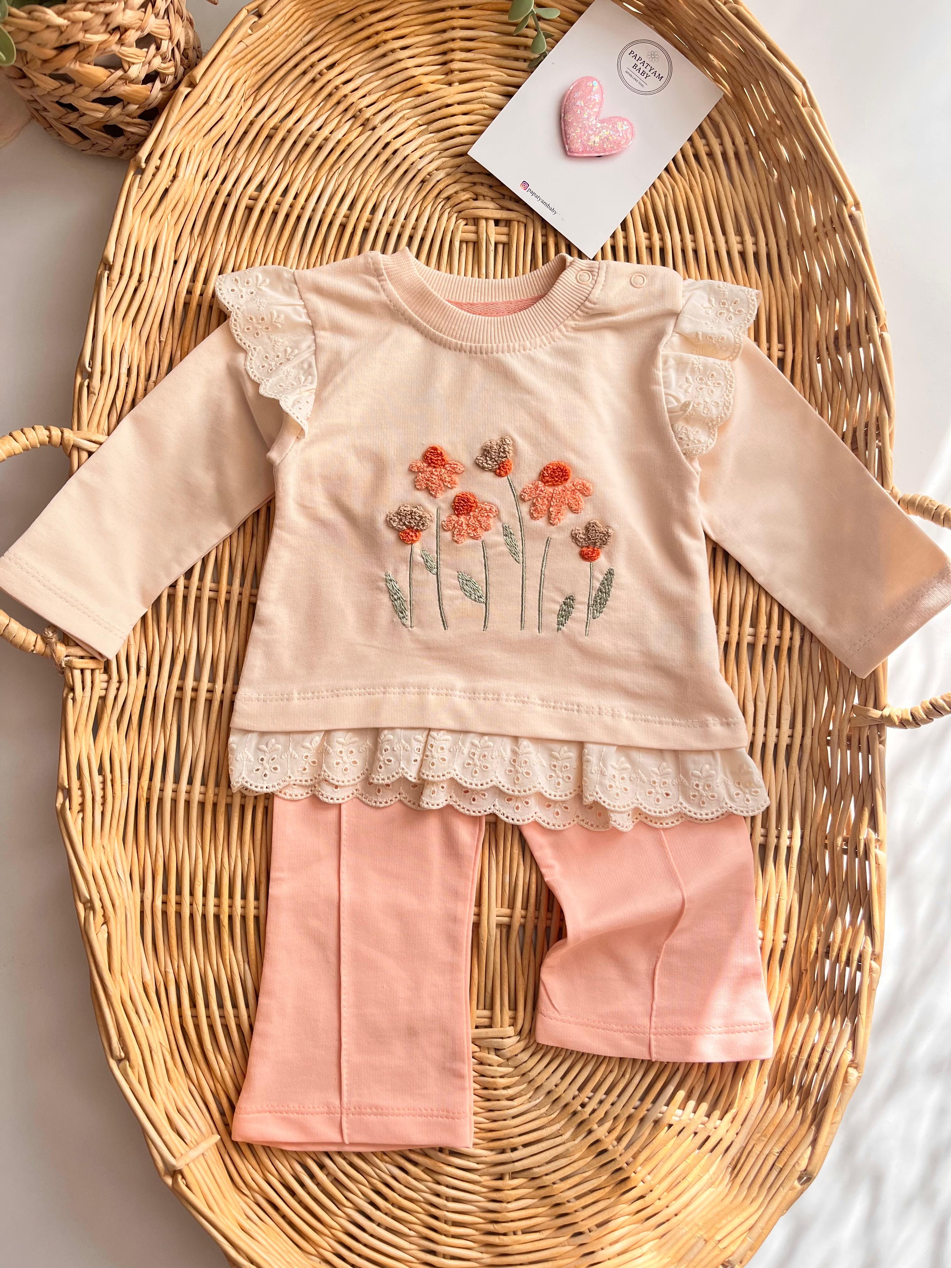 Fisto Omuz Detay Punch Çiçek Nakışlı Takım 