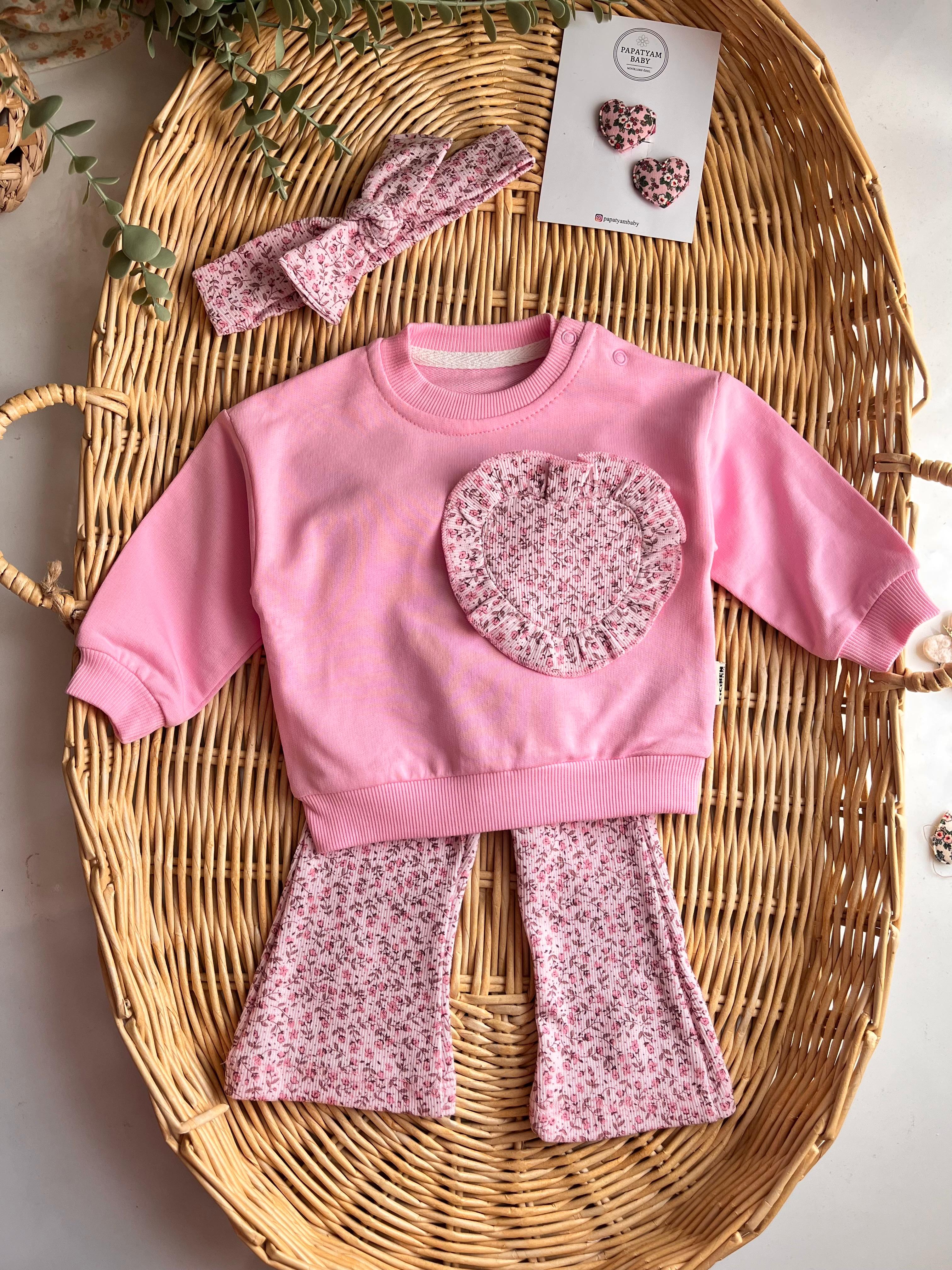 Çıtır Mini Çiçekli Bandanalı 3'lü Takım Pembe