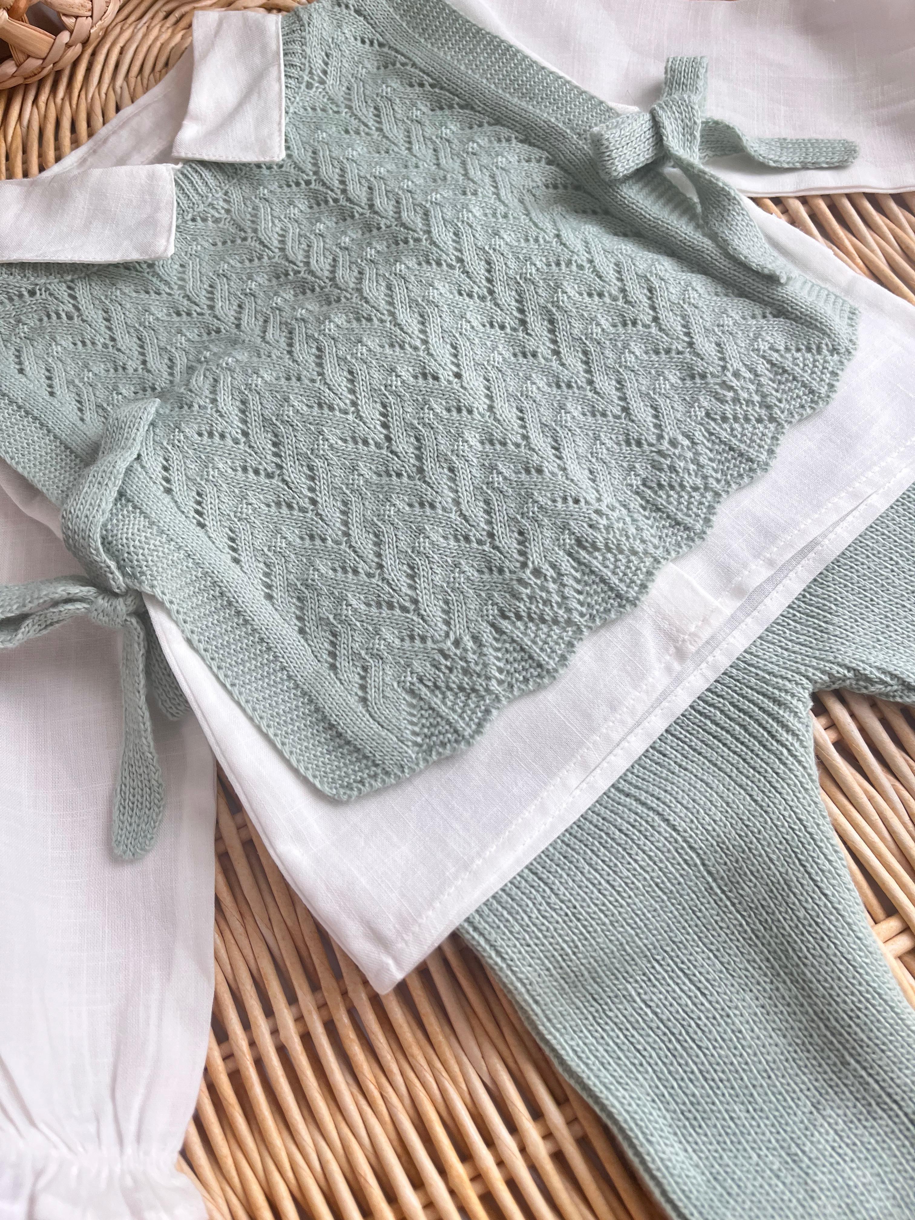 Triko Örme Süveterli Gömlek ve Alt 3'lü Takım Su Yeşili