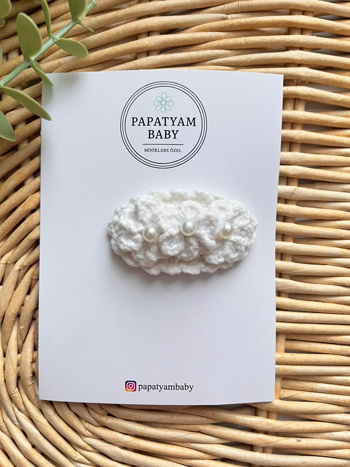 Örgü Çıtçıtlı İncili Beyaz Toka