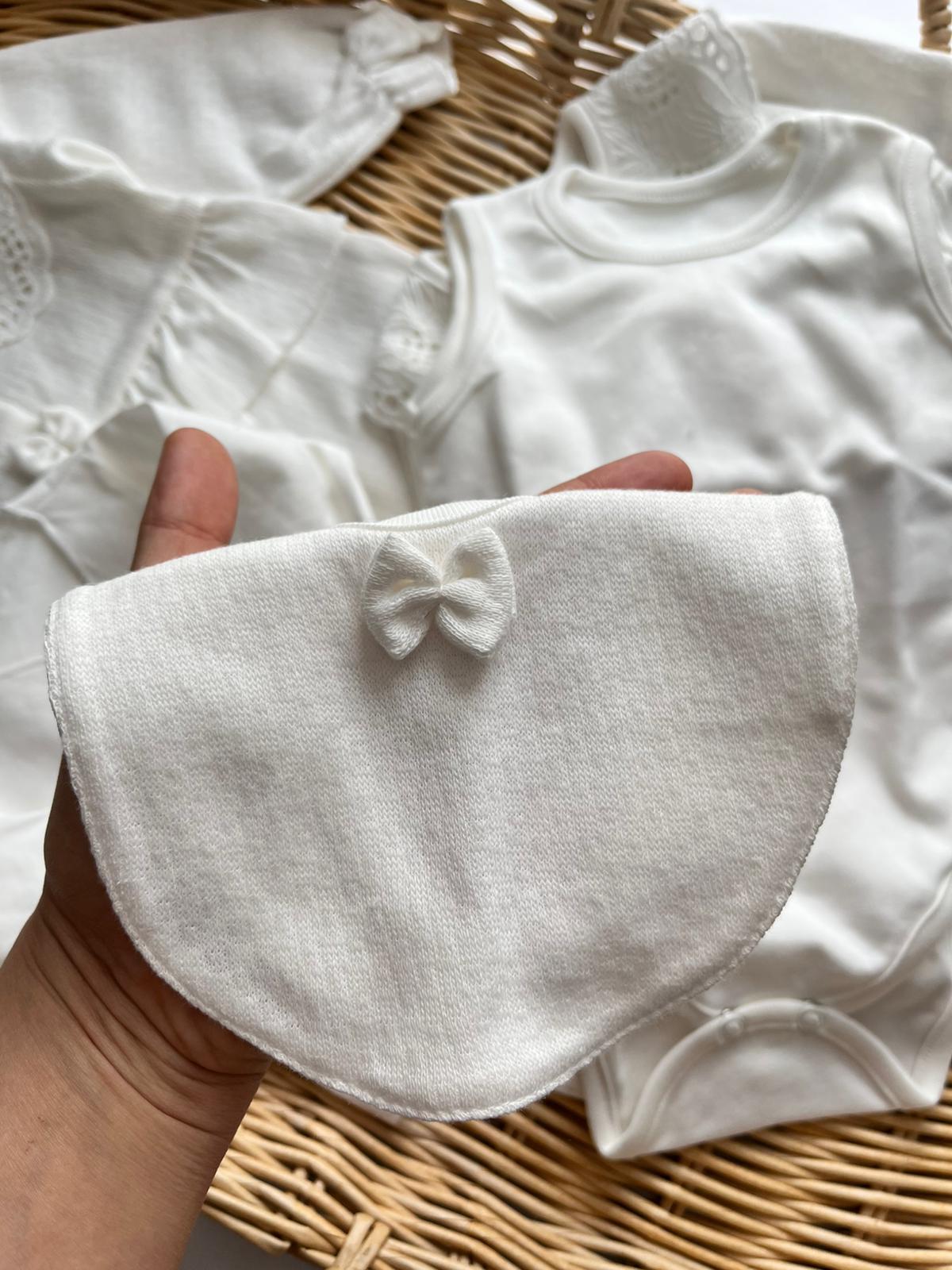 %100 Pamuk Fisto Yaka Fırfır Detaylı 10 Parça Yenidoğan Set