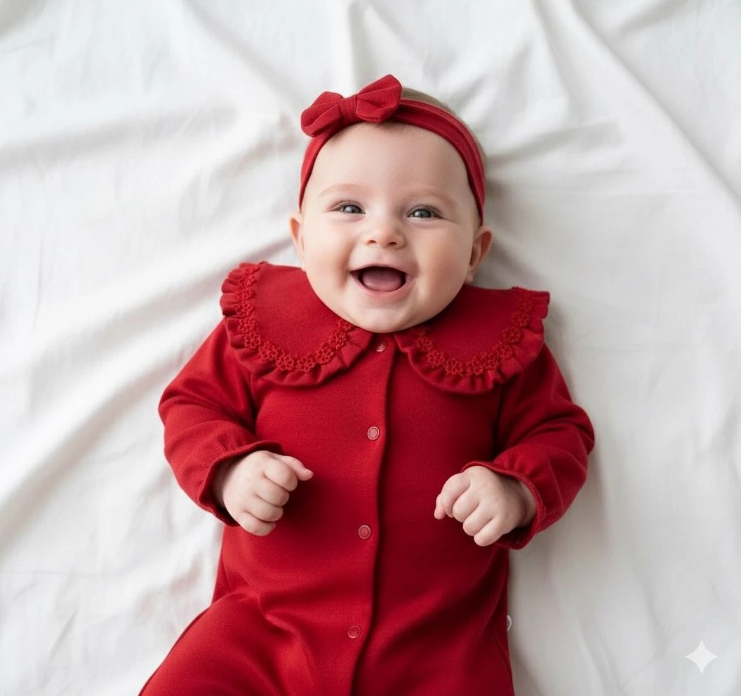 %100 Pamuk Red Love Bandanalı Yaka Çiçek Nakış Detaylı Tulum