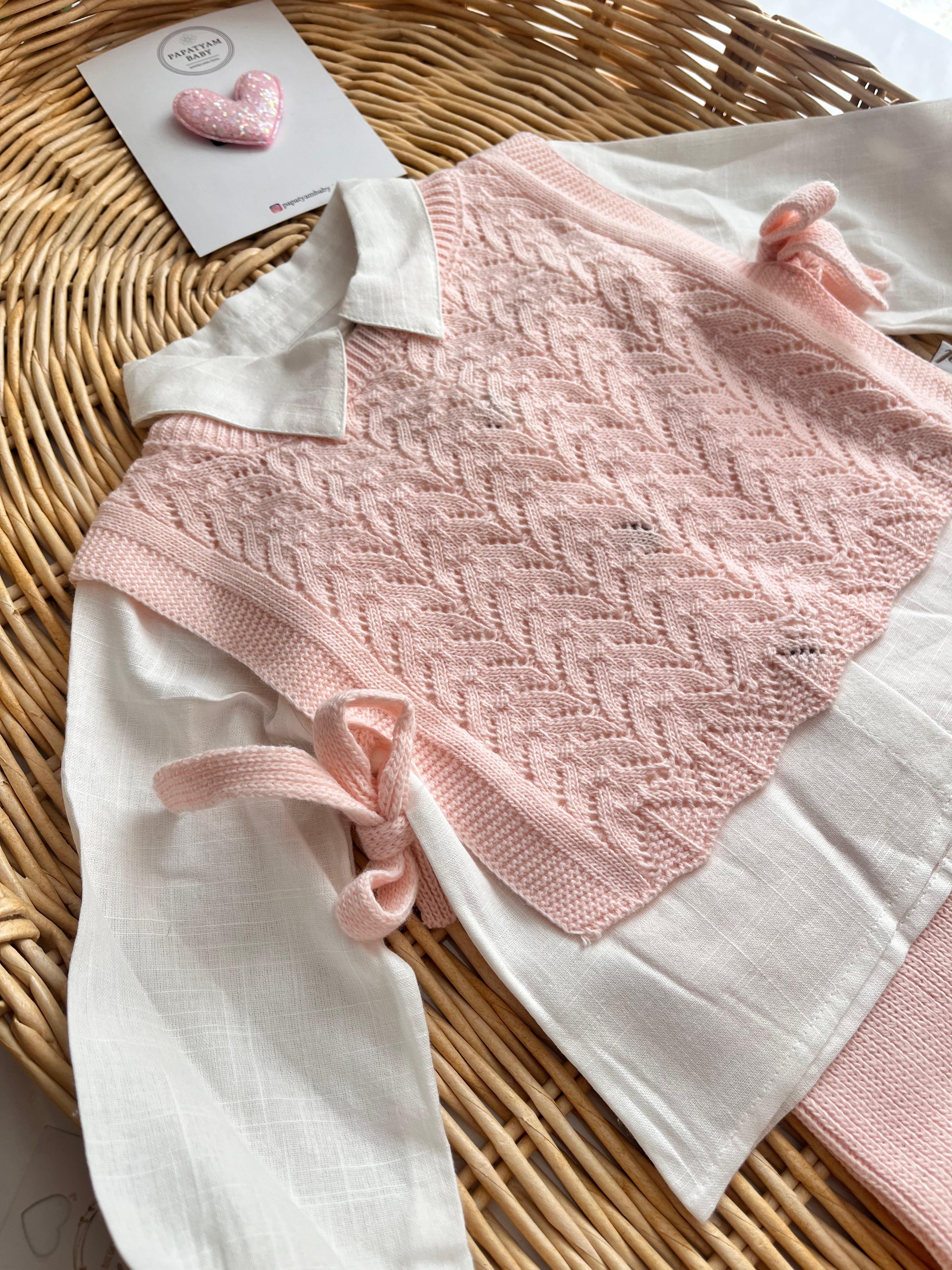 Triko Süveterli Gömlek Alt 3'lü Takım Açık Pembe