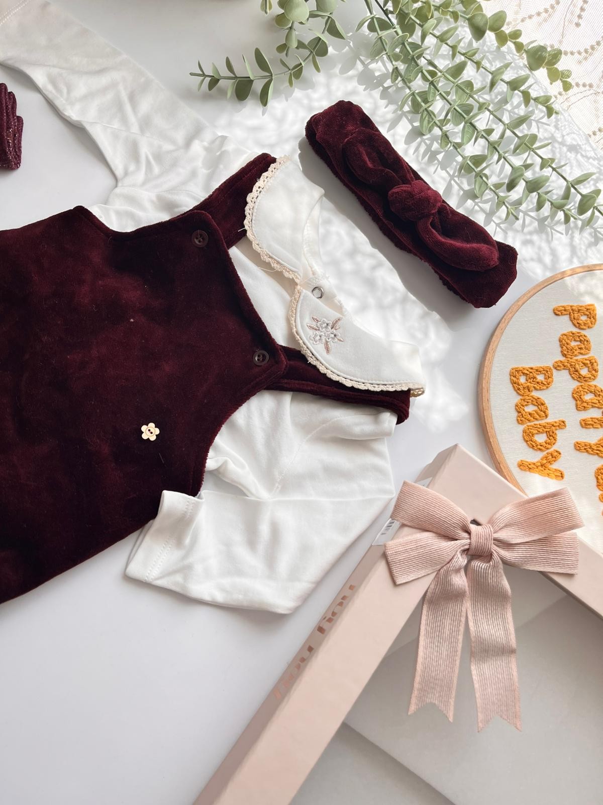 Kadife Bordo 4'lü Takım Özel Kutulu Set