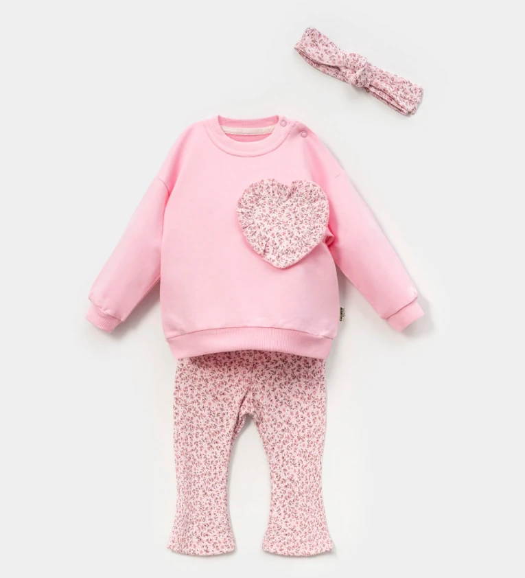 Çıtır Mini Çiçekli Bandanalı 3'lü Takım Pembe