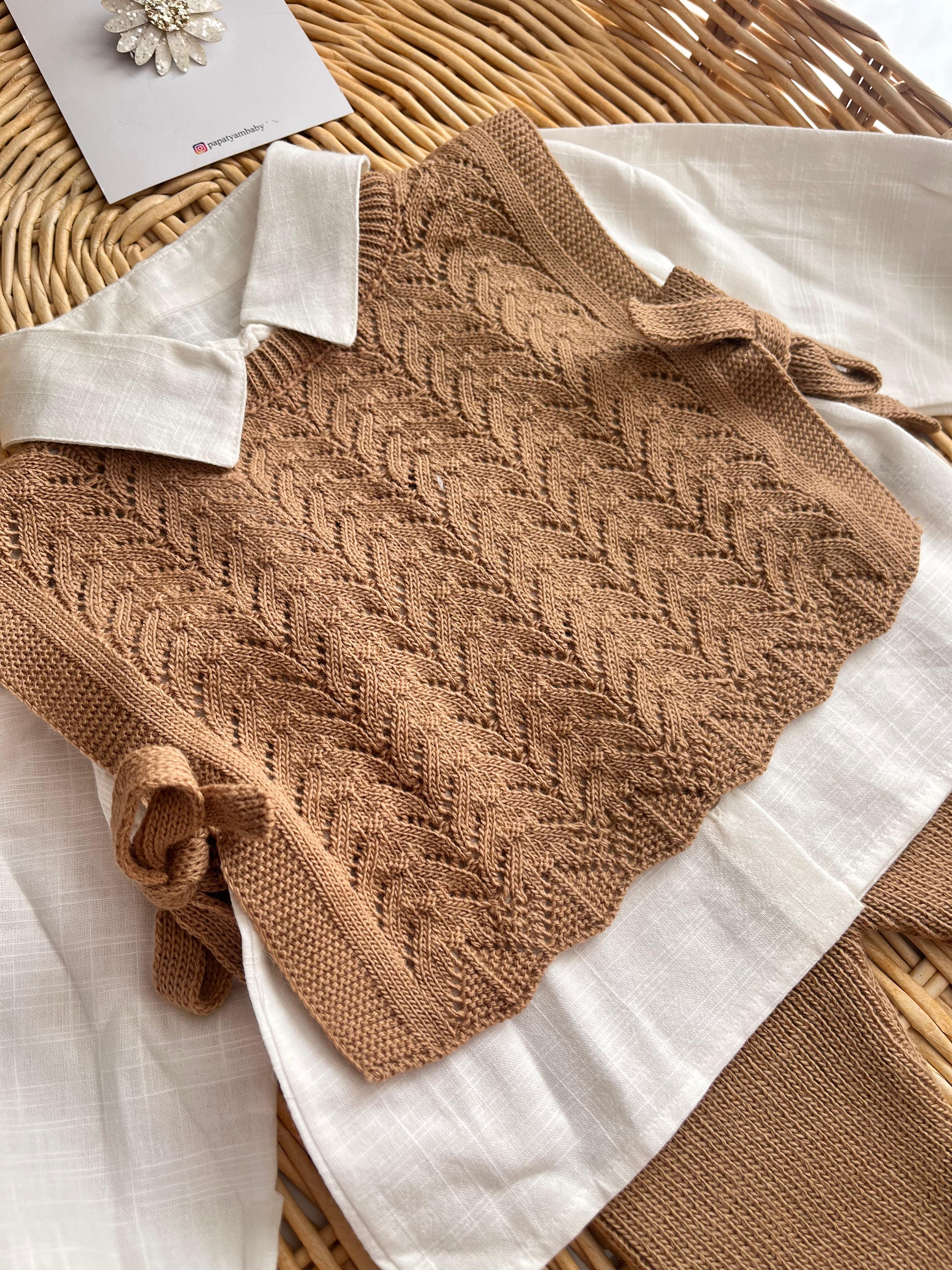 Triko Süveterli Gömlek Alt 3'lü Takım Kahve