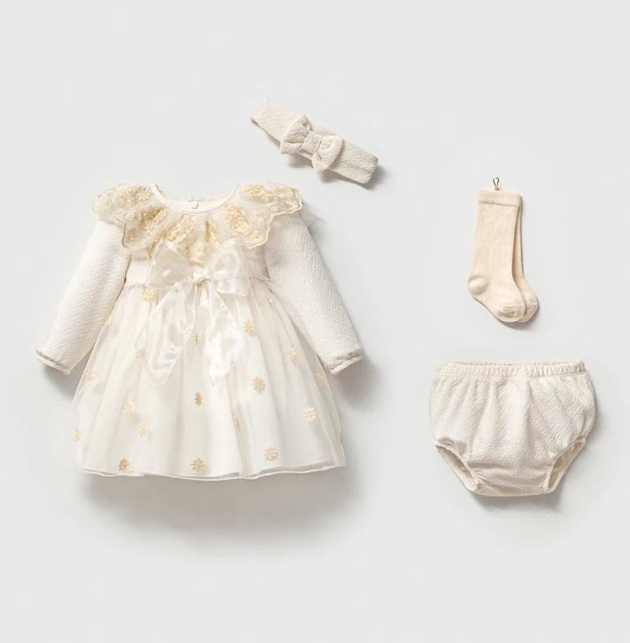 Premium Güpürlü Elbise Çorap Bandana Külot 3'lü Takım