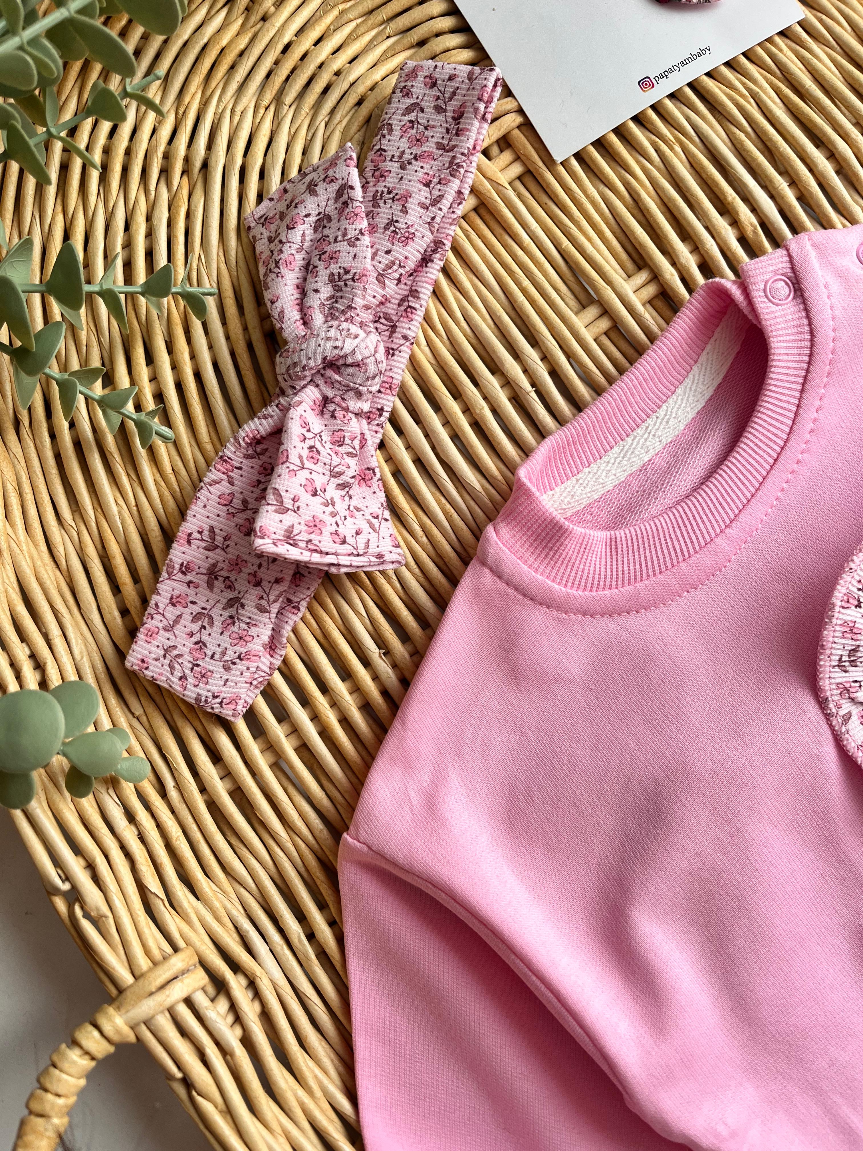 Çıtır Mini Çiçekli Bandanalı 3'lü Takım Pembe