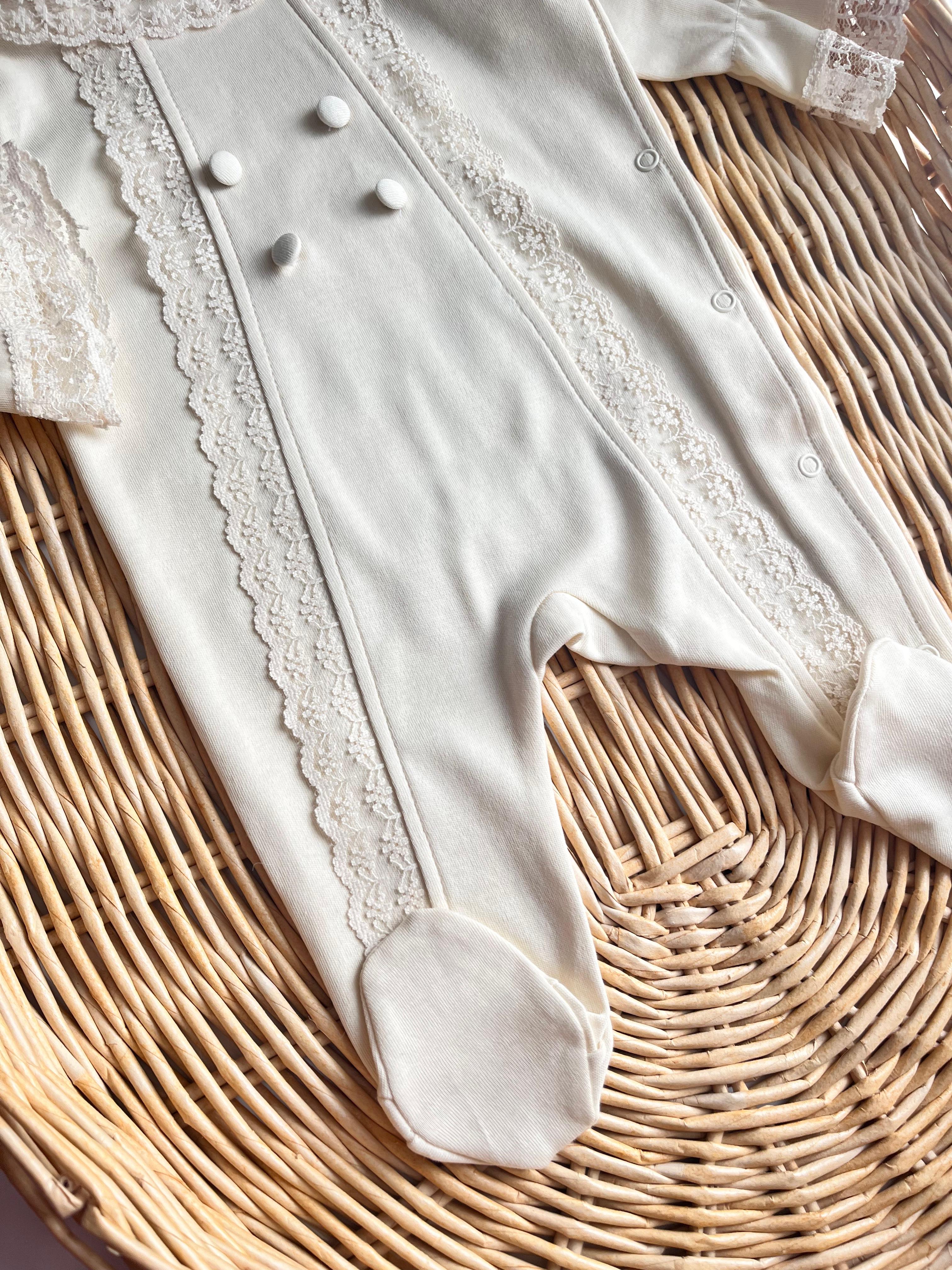 Misy Dantel Detay Güpürlü Patikli Bandanalı Tulum Krem