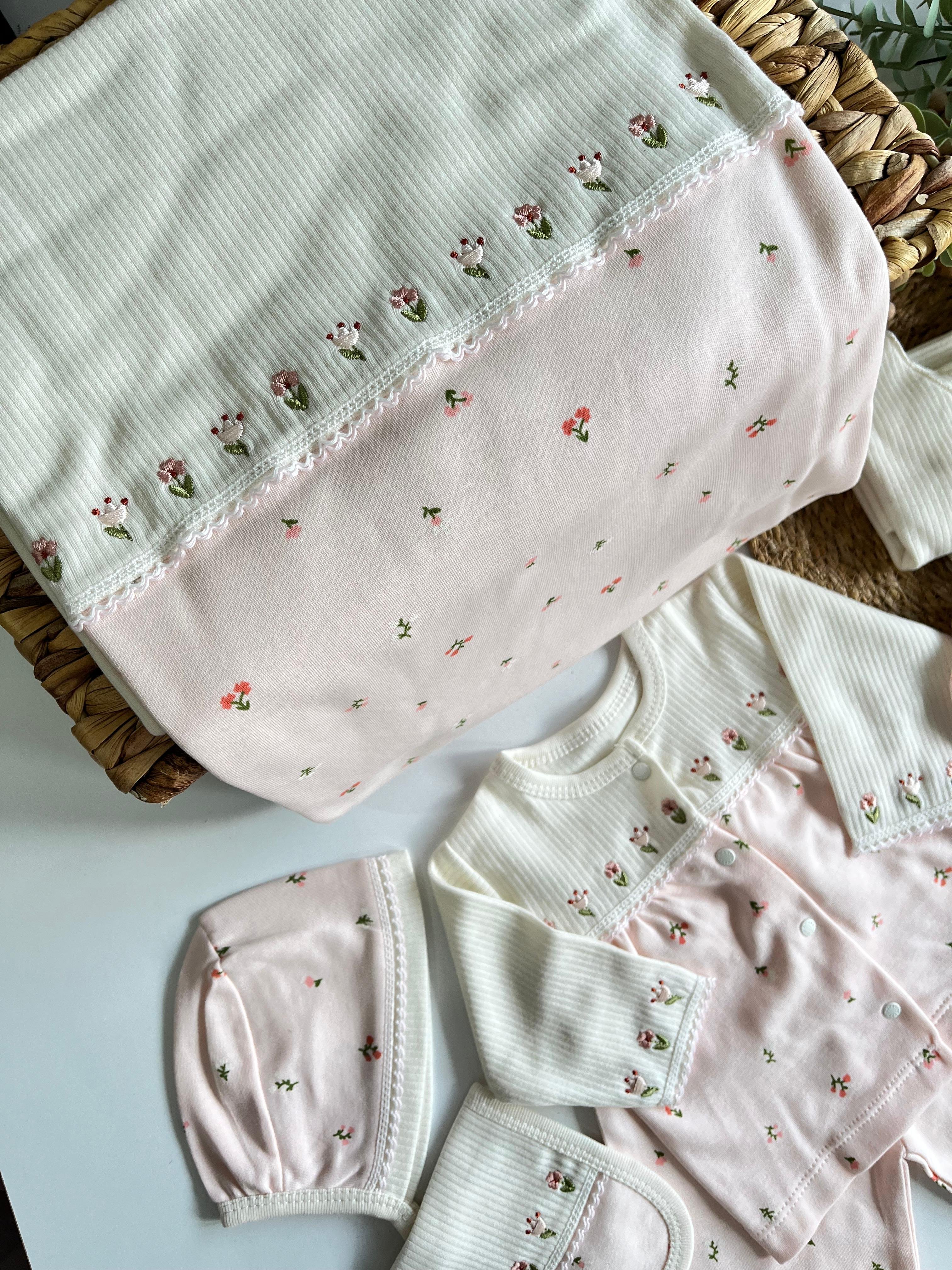 %100 Pamuk Lady Çiçek Nakış 10 Parça Yenidoğan Set