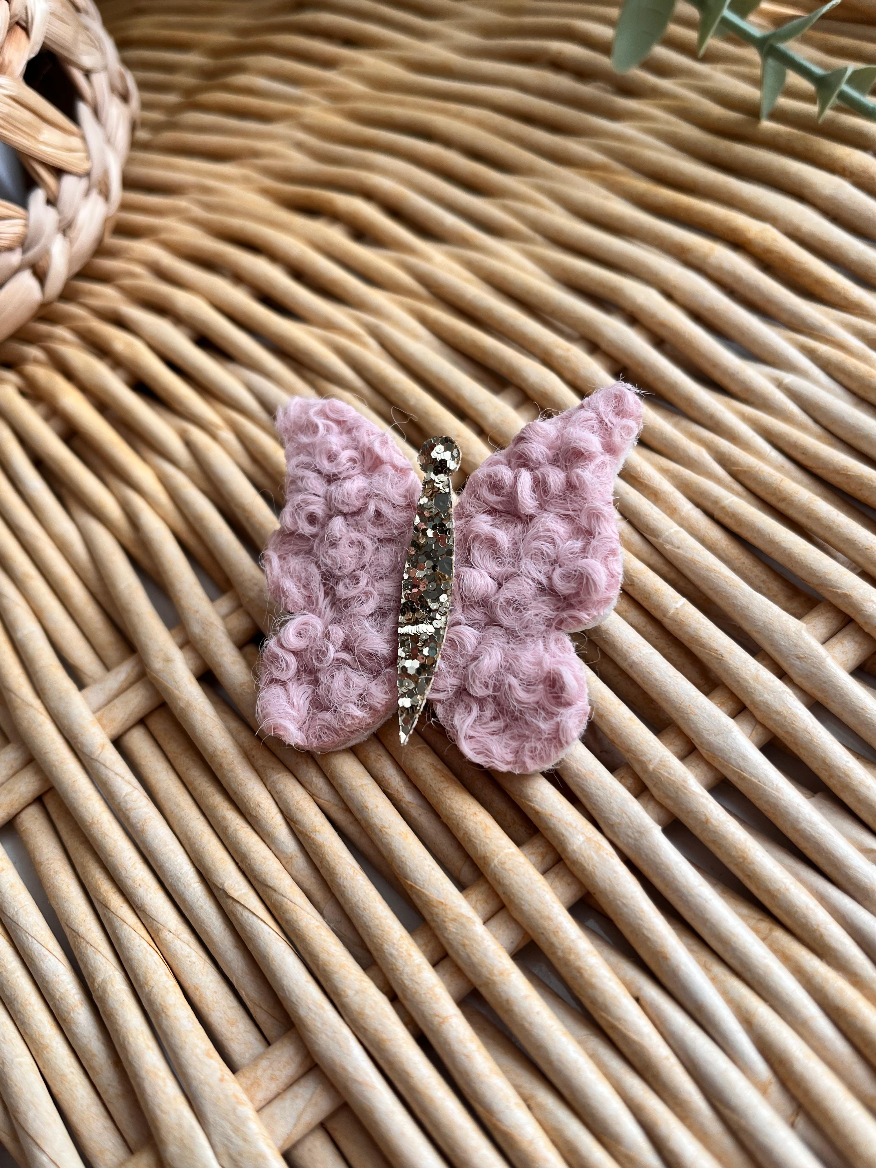 Peluş Kelebek Saçlı/Saçsız Bebek Tokası Gül Kurusu