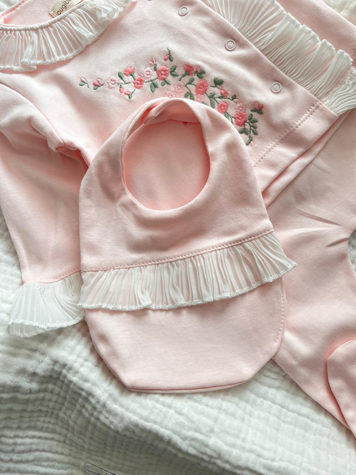 Perla %100 Pamuk premium Çiçek Nakış 5'li Yenidoğan set Pembe