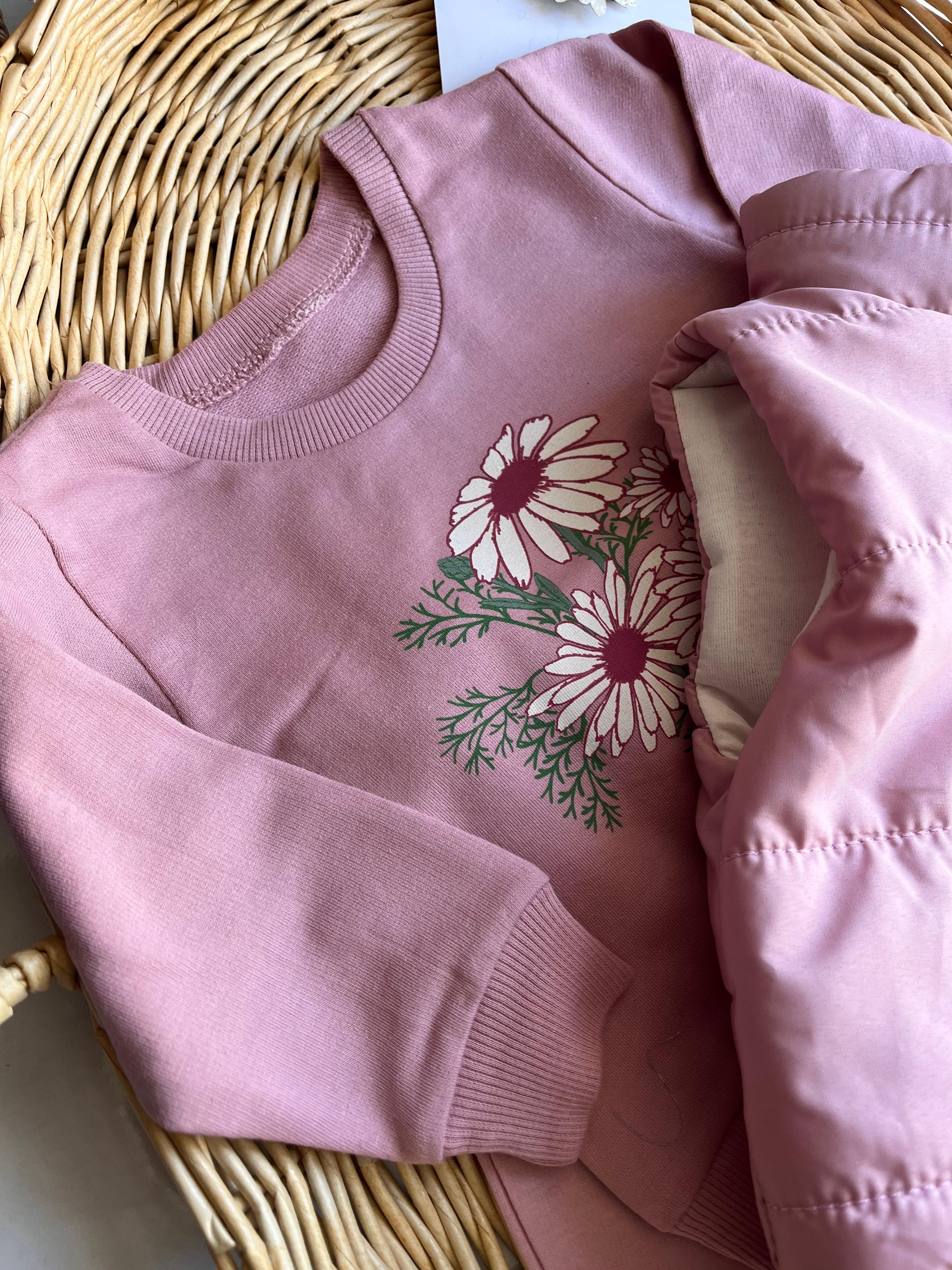 Çiçek Nakış Şişme Yelekli Fırfır Detay Tshirt Alt 3'lü Takım