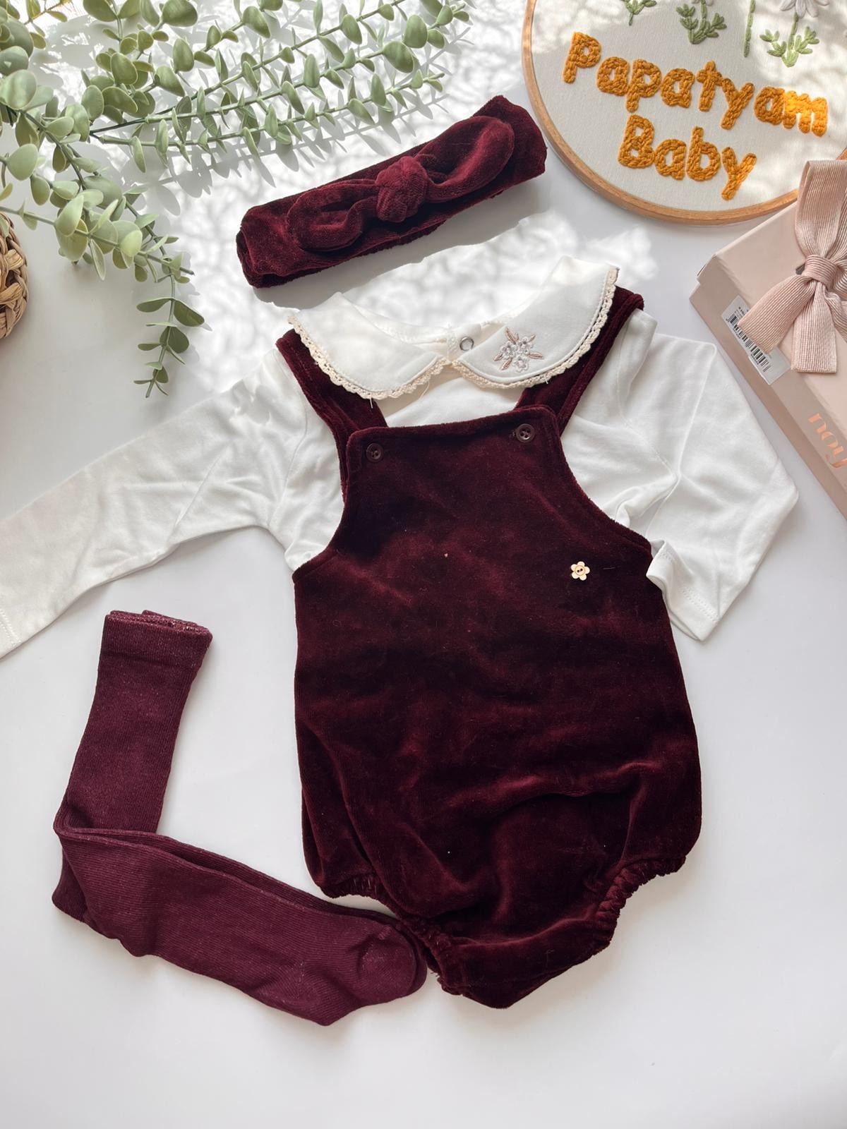 Kadife Bordo 4'lü Takım Özel Kutulu Set
