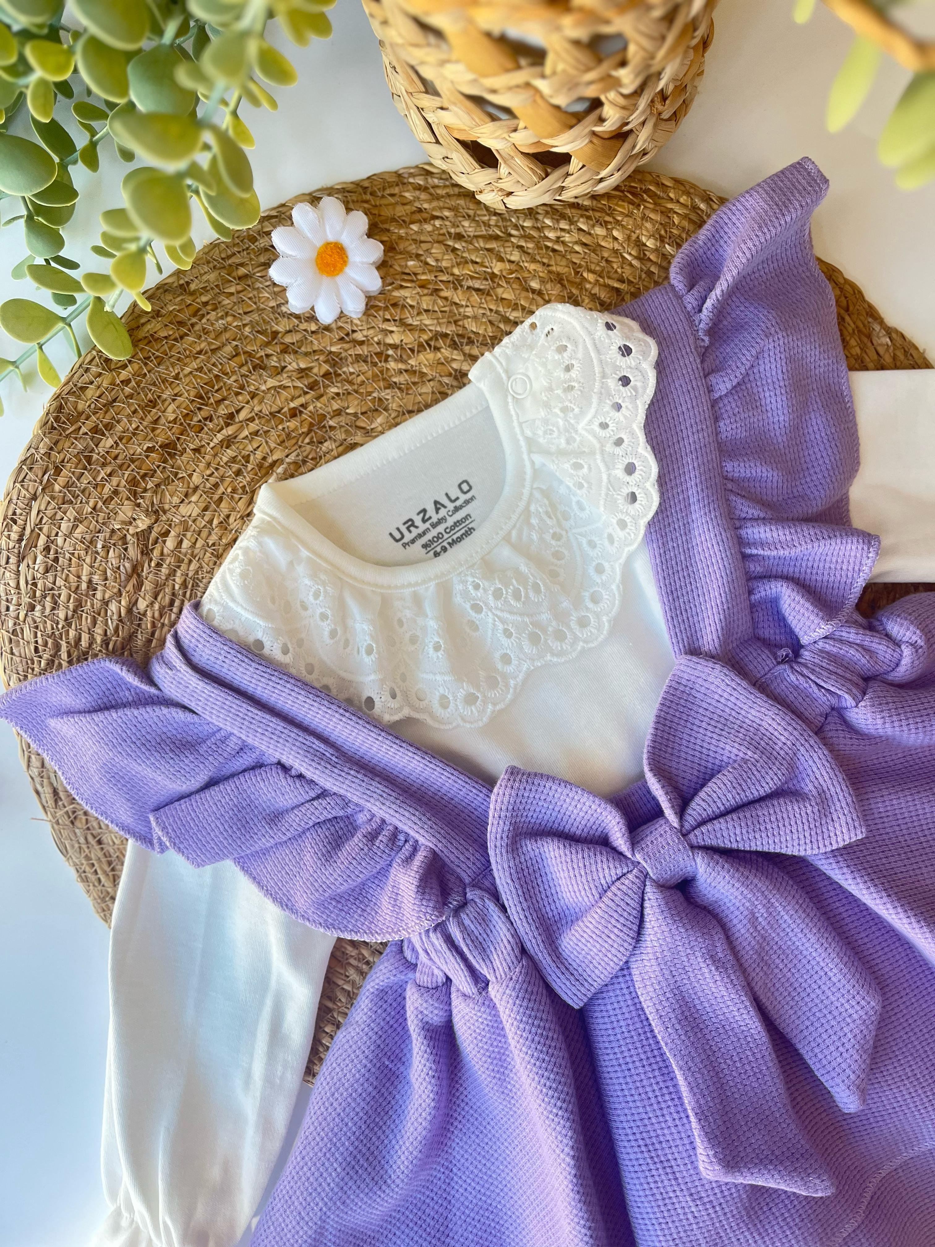 Fiyonk Detay Jile Elbise ve Tshirt Lila