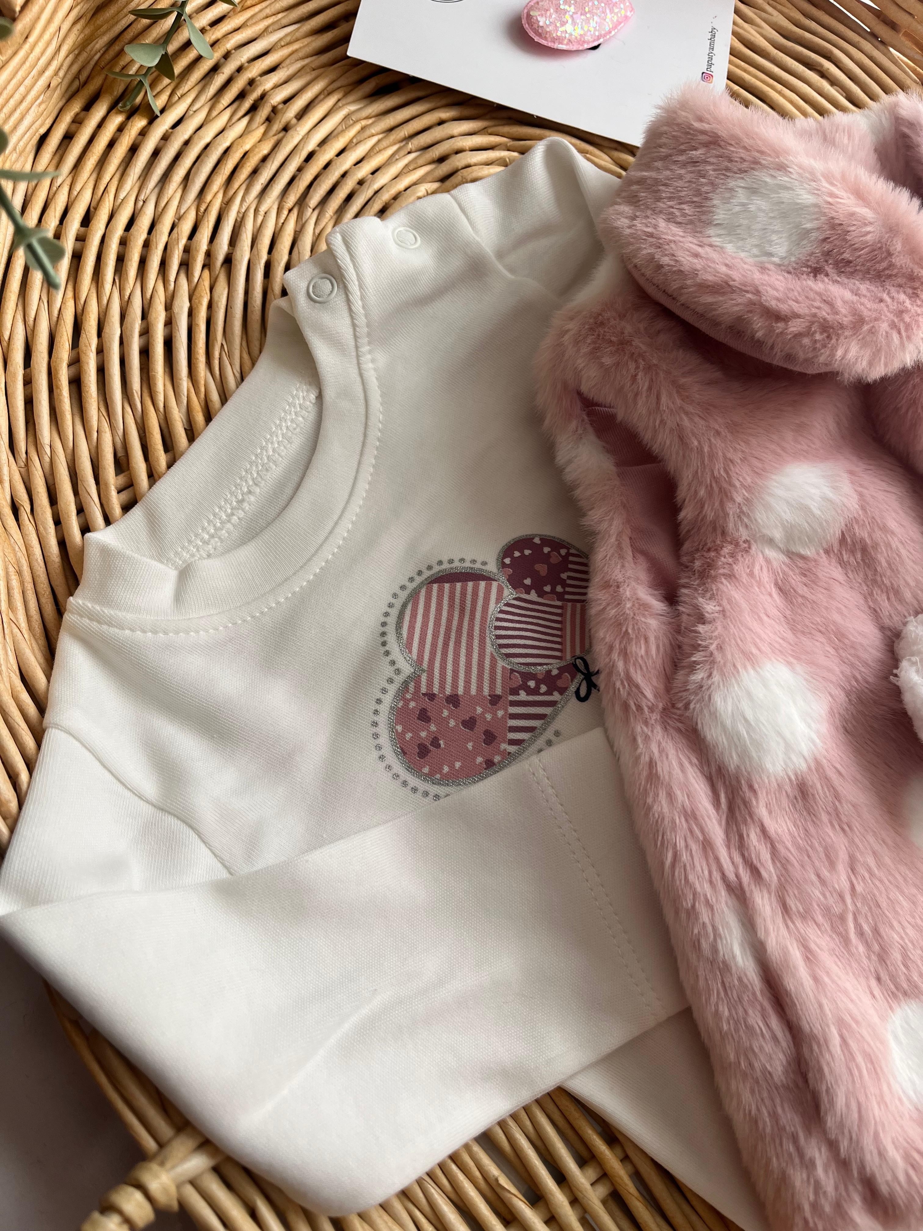 Ponpon Peluş Yelekli Tshirt Alt 3'lü Takım