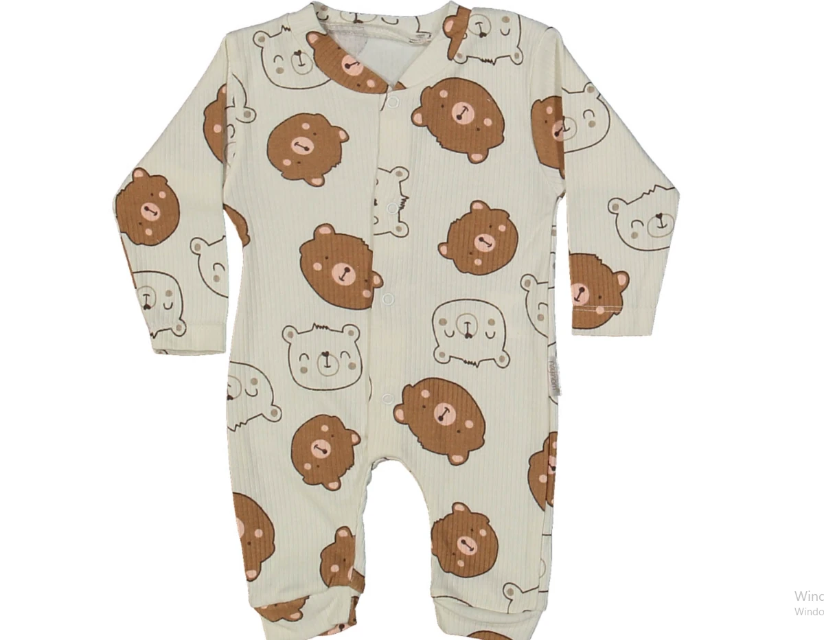 %100 Pamuk Erkek Bebek Ayıcık Tulum Kahve