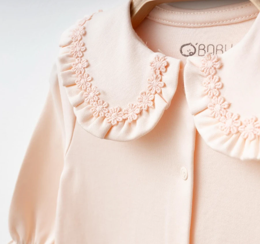 %100 Pamuk Powder Love Çiçek Nakış Detay Bandanalı Tulum