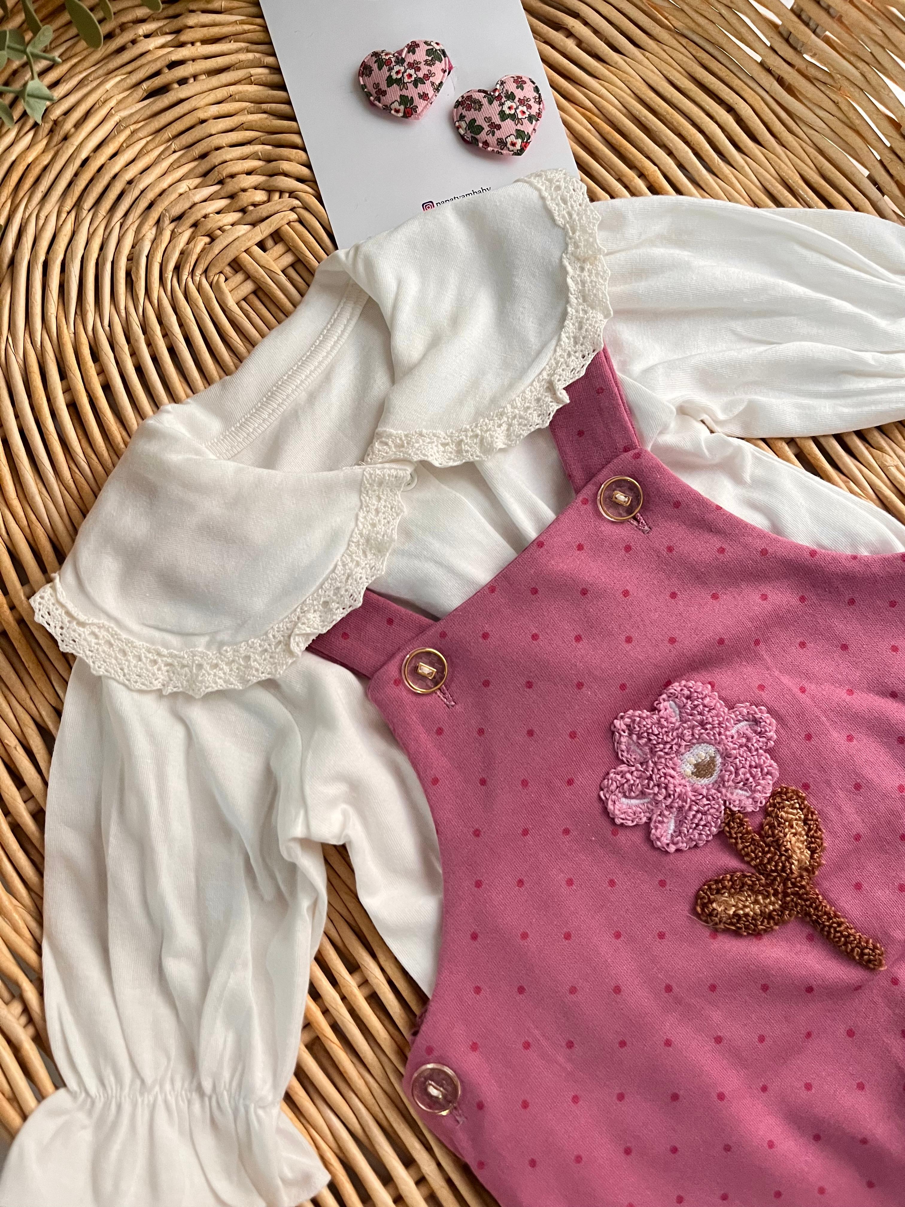 Candy Punch Çiçek Nakışlı Salopet ve Gömlek Mürdüm