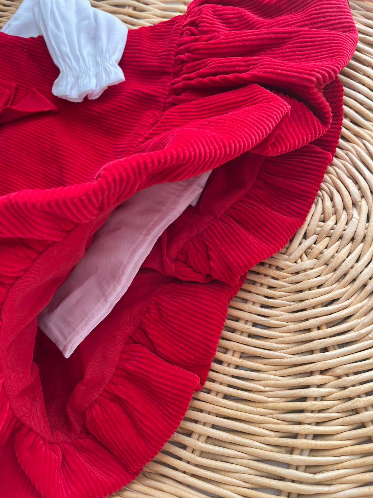 İlenia Kadife Balon etek Elbise Gömlek 2'li Kırmızı