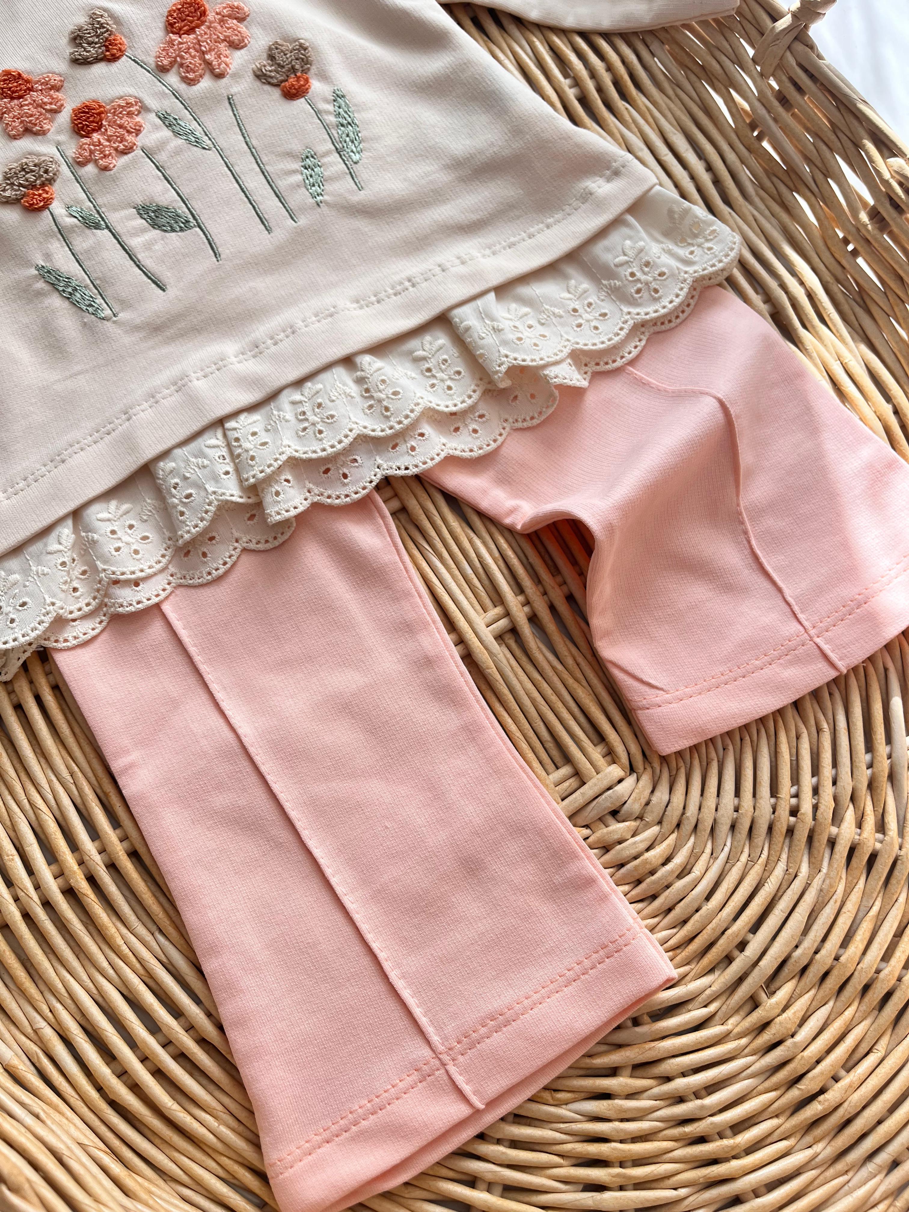 Fisto Omuz Detay Punch Çiçek Nakışlı Takım 