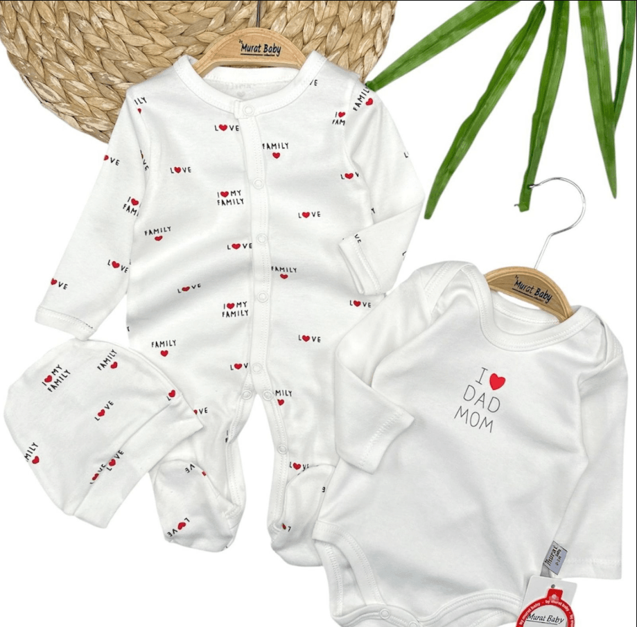 Love Family 3'lü Çıtçıtlı Body Şapka ve Tulum