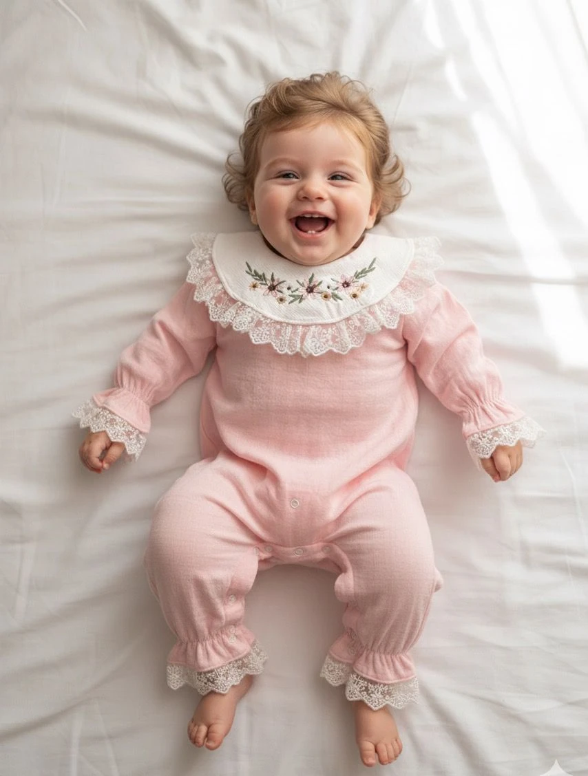 Diana Dantel Çiçek Nakış Yaka Kol Detay Tulum Pembe