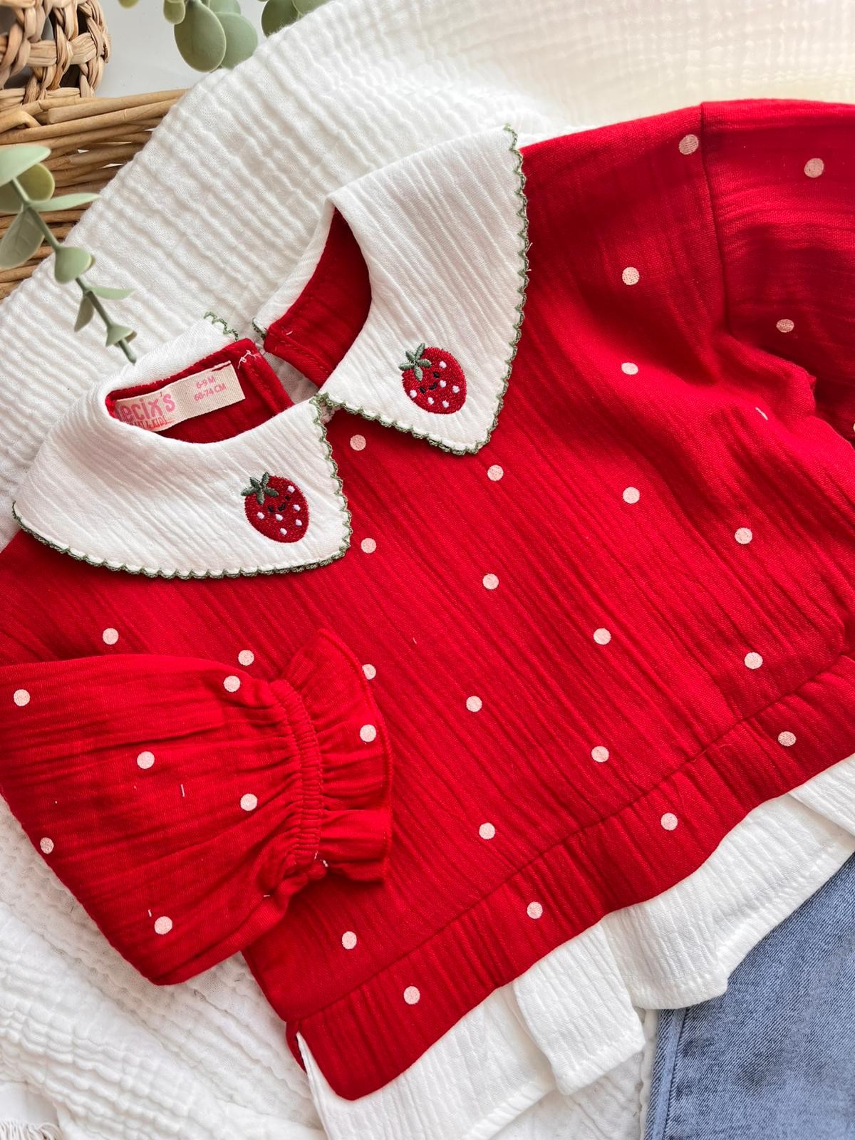 Çilek Yaka detay Kot Pantolon Müslin Sweat Takım