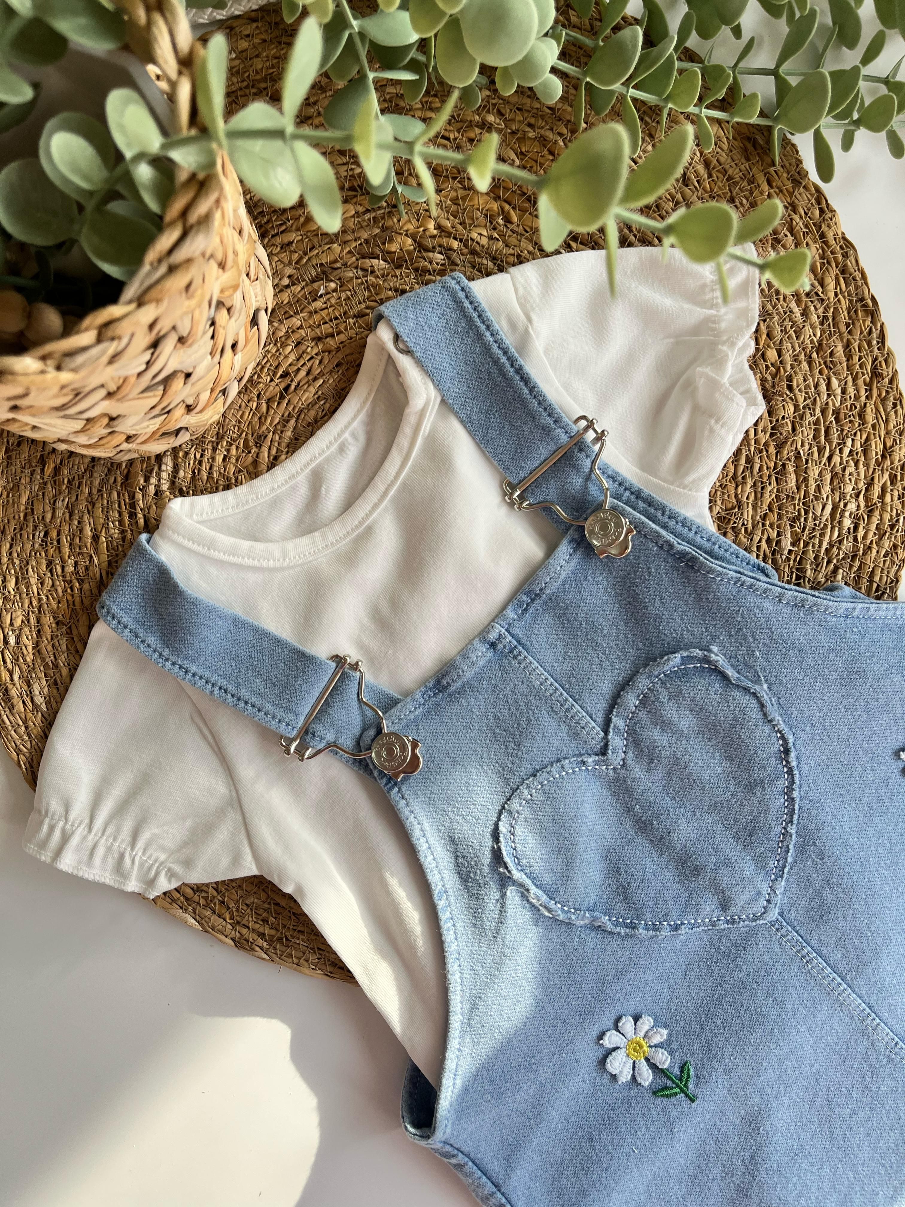 Papatya İşleme Detay Jile Kot elbise ve Kısa Kol Tshirt