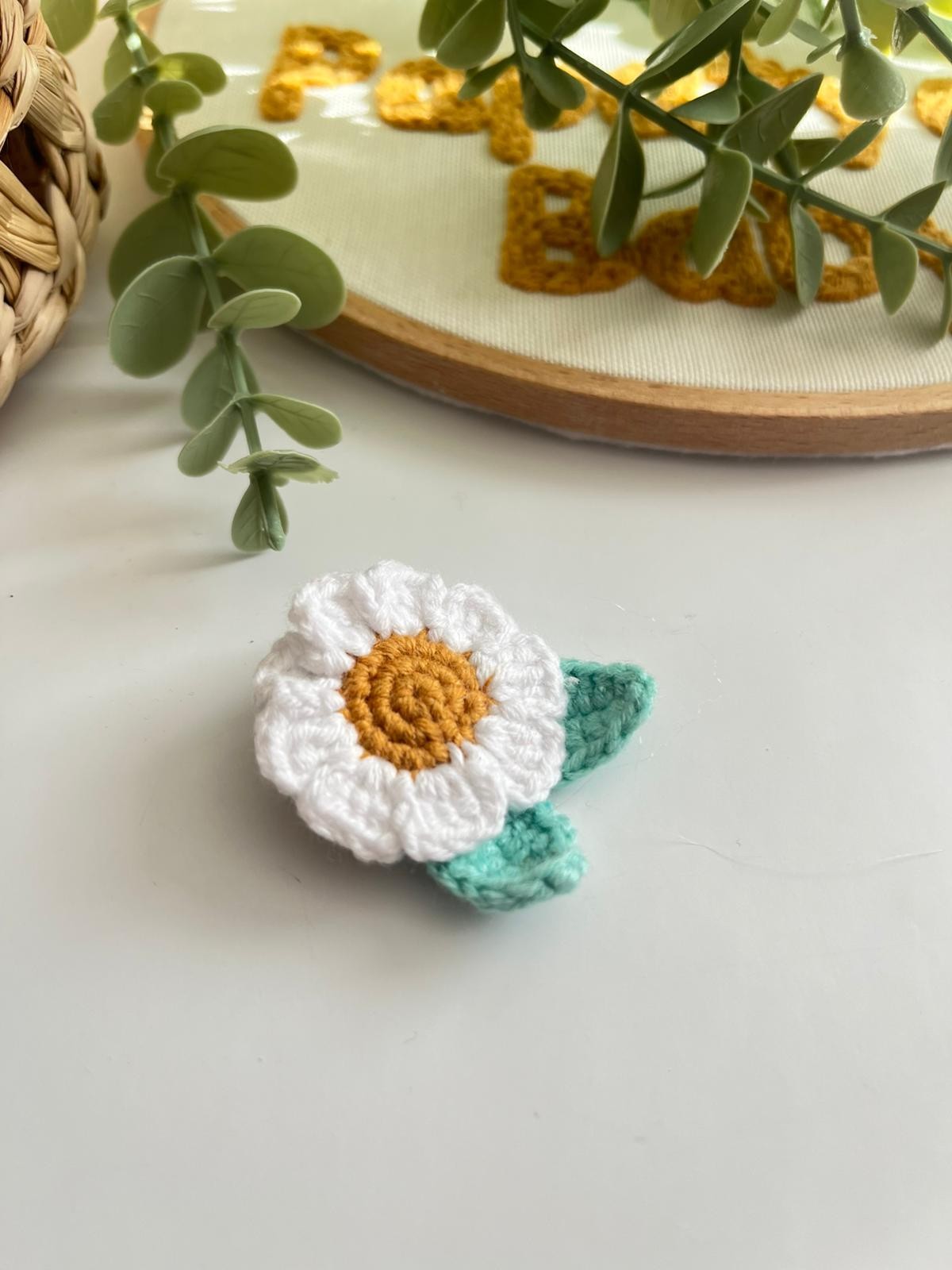 Örgü Papatya Yaprak Detay Saçlı/Saçsız Bebek Tokası