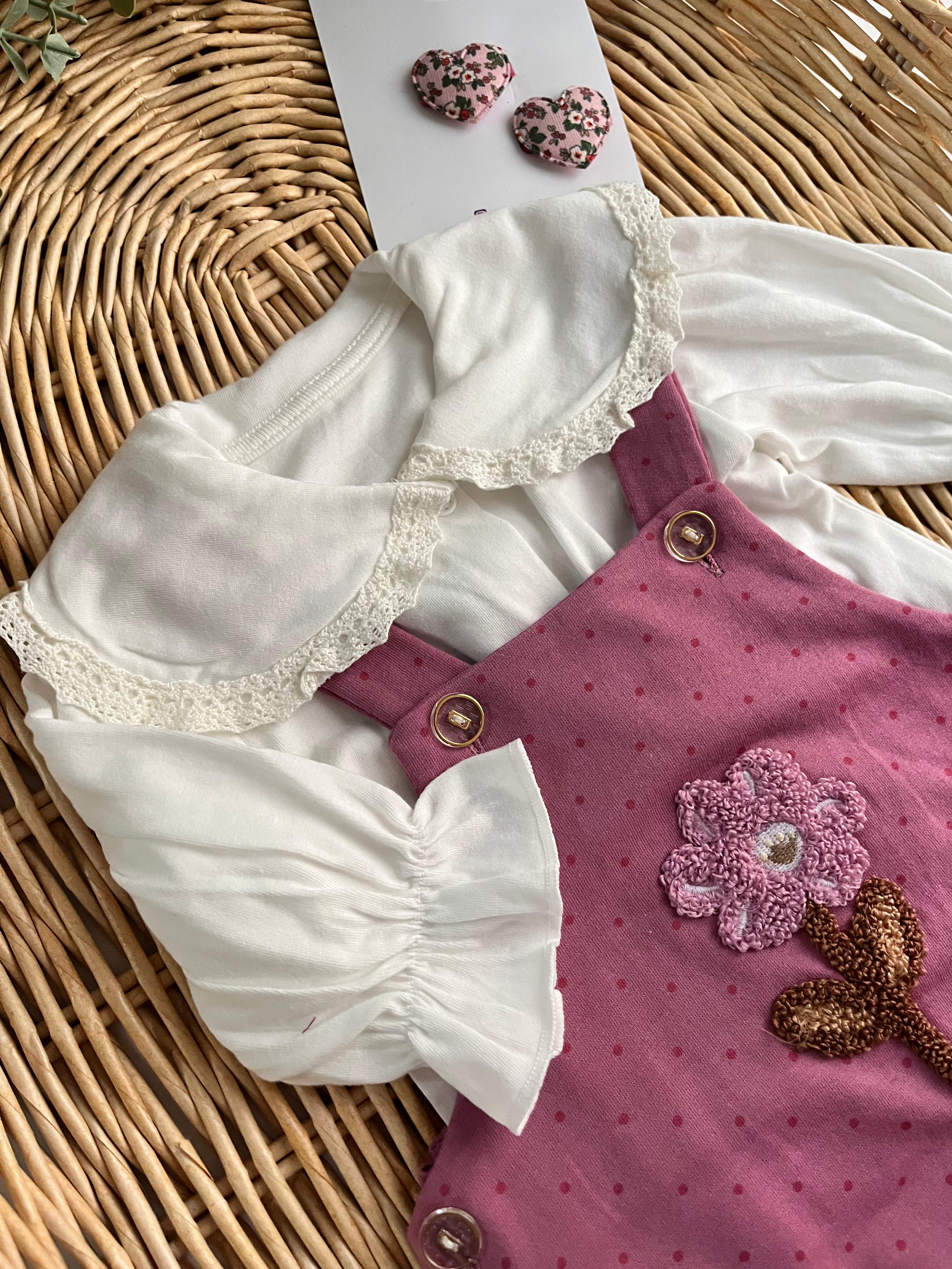 Candy Punch Çiçek Nakışlı Salopet ve Gömlek Mürdüm