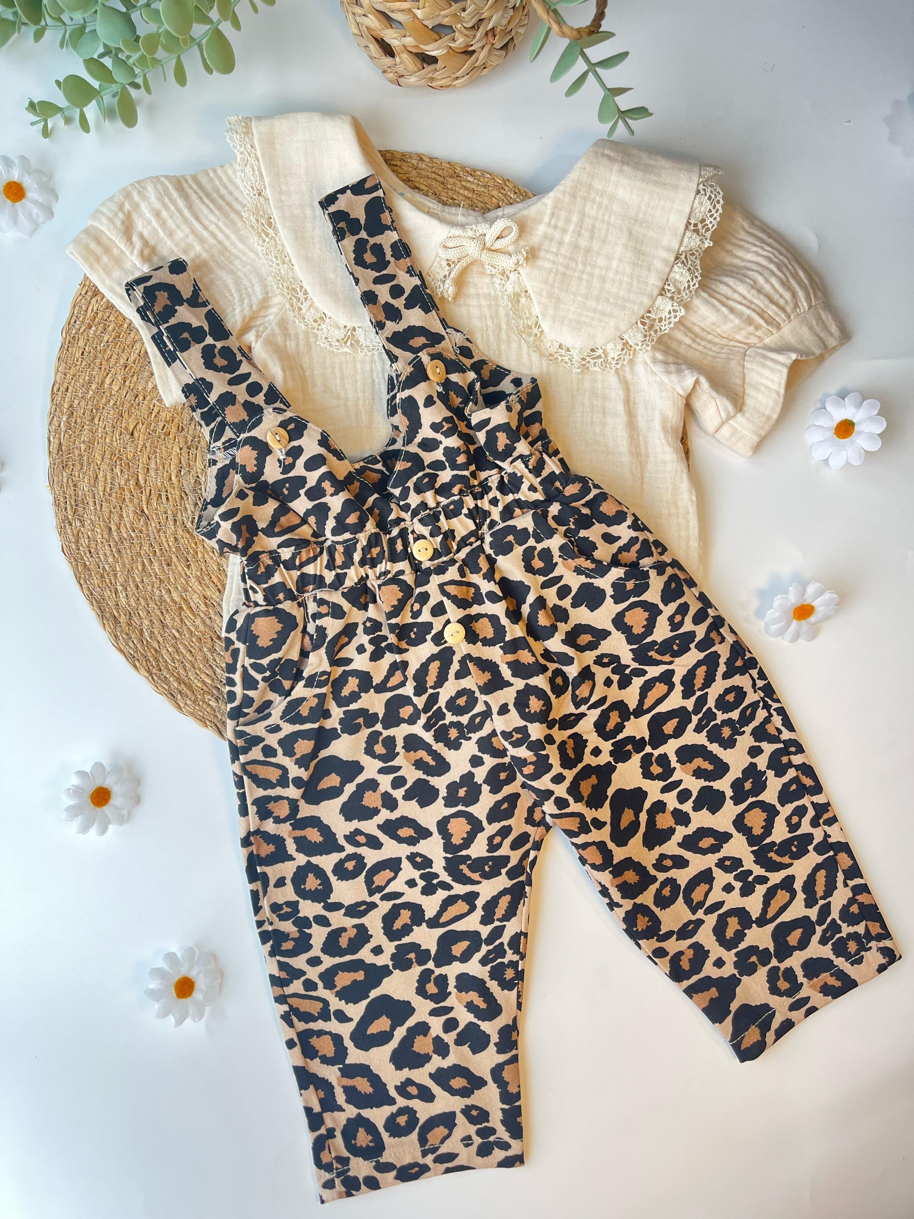 Leopar Salopet ve Bebe Yaka Müslin Tshirt