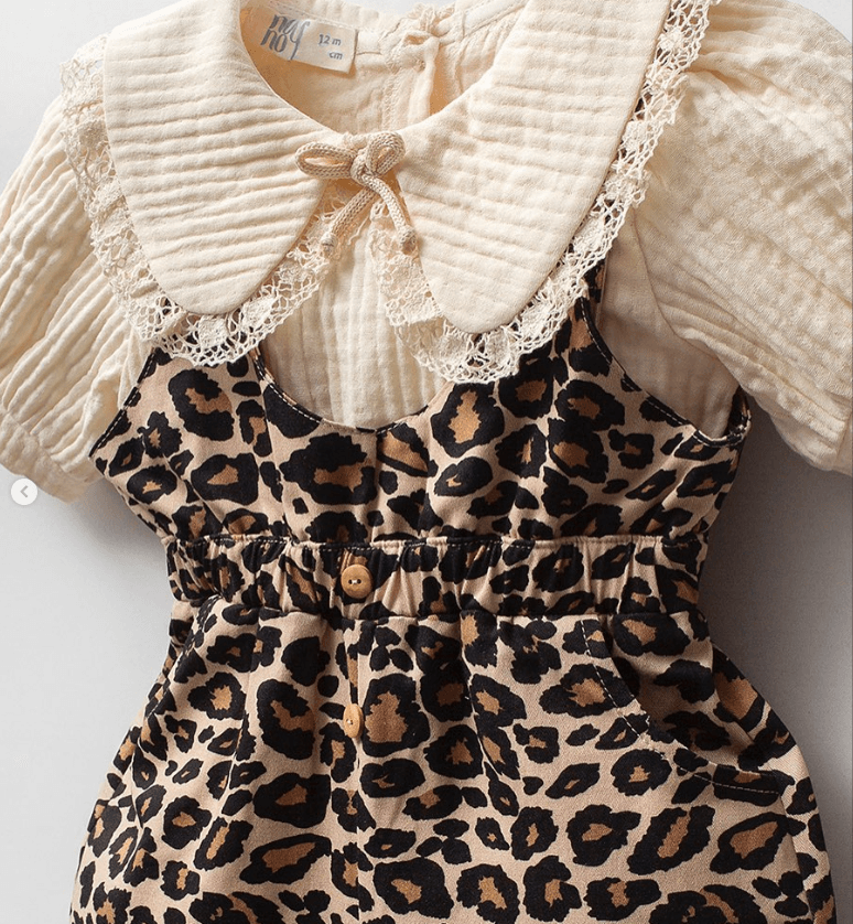 Leopar Salopet ve Bebe Yaka Müslin Tshirt